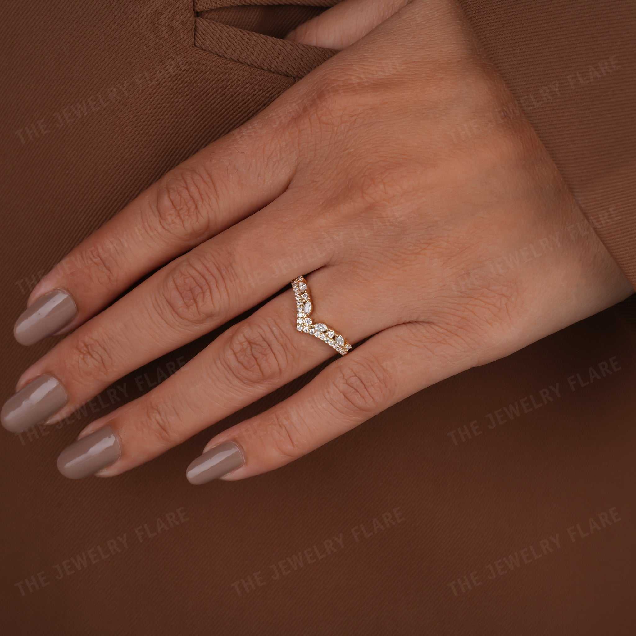 V Shaped Curved Stackable Wedding Ring Eight