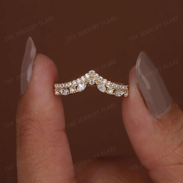 V Shaped Curved Stackable Wedding Ring First