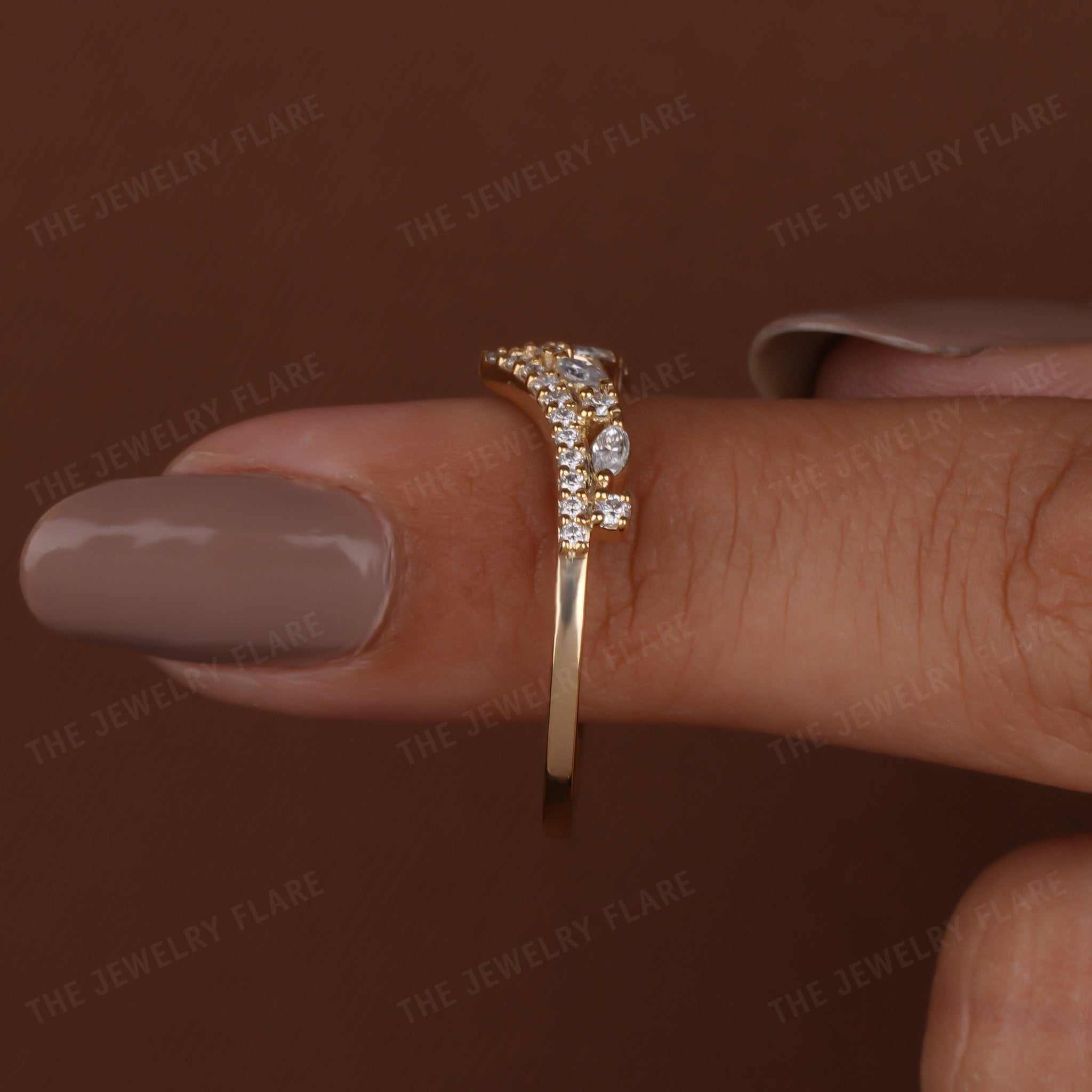 V Shaped Curved Stackable Wedding Ring Nine