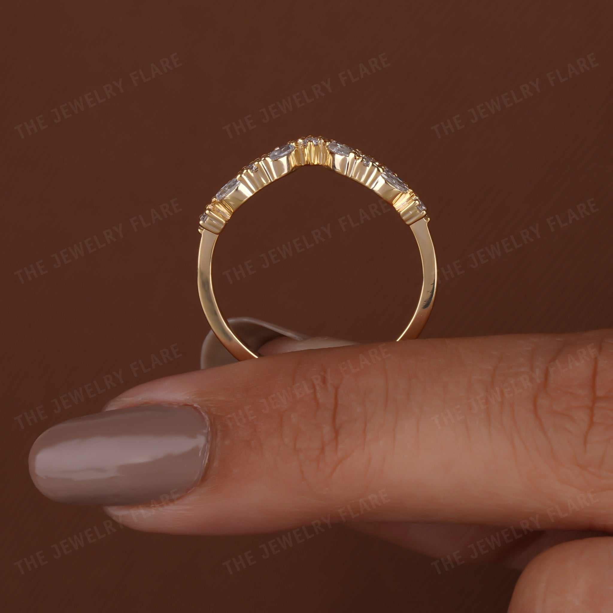 V Shaped Curved Stackable Wedding Ring Ten