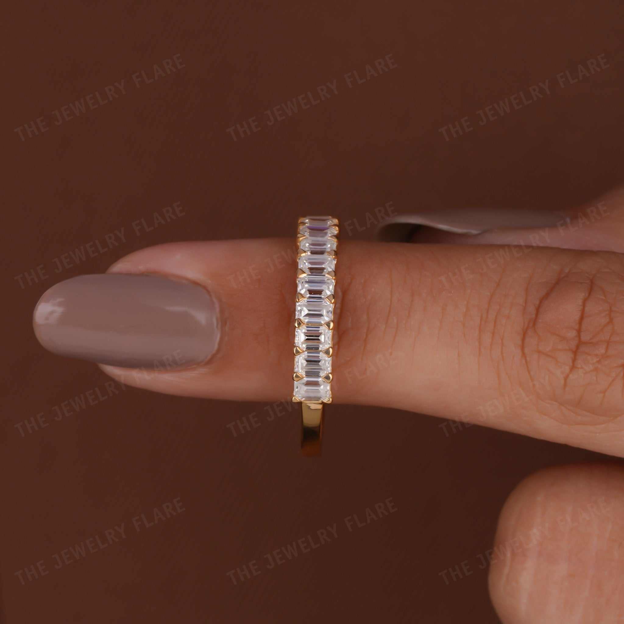 Baguette Step Cut Diamond Shared Prongs Half Eternity Wedding Band Forth