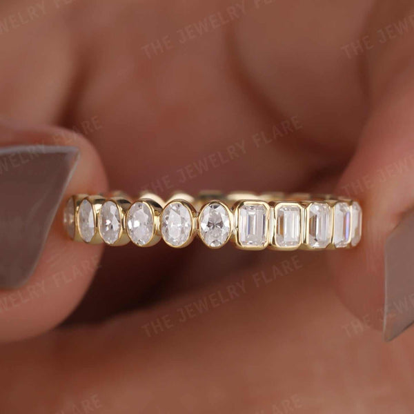 Oval And Emerald Cut Bezel Set Full Eternity Wedding Band First