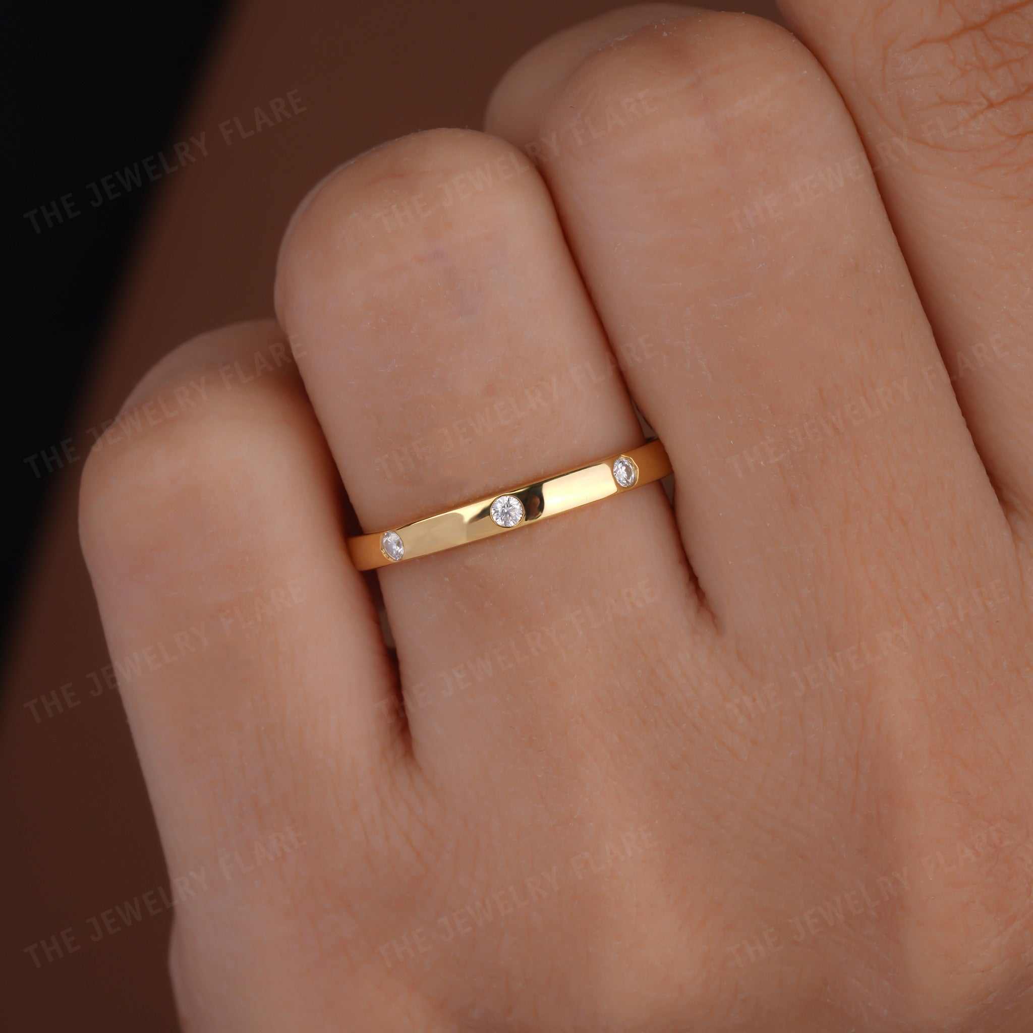 Round Flush Set Wide Etoile Wedding Band Ring Second