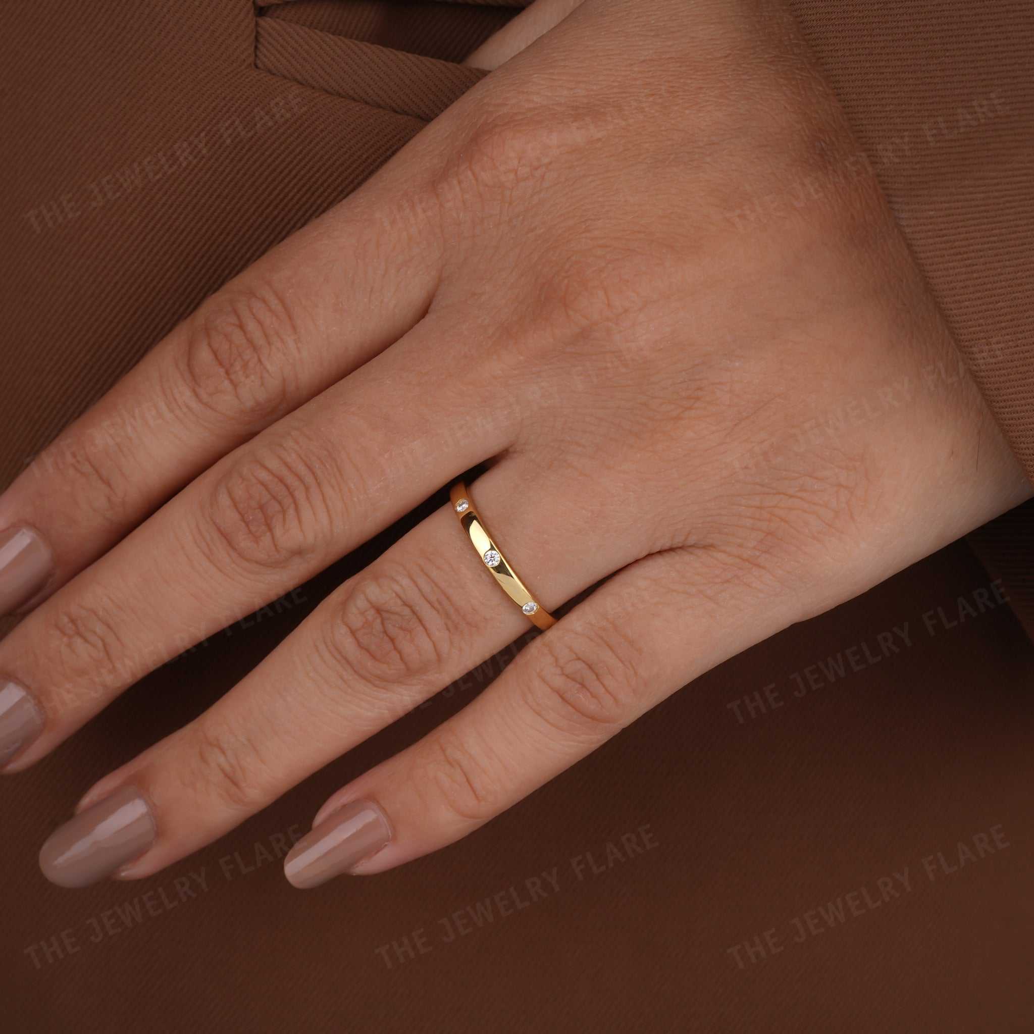 Round Flush Set Wide Etoile Wedding Band Ring Seven