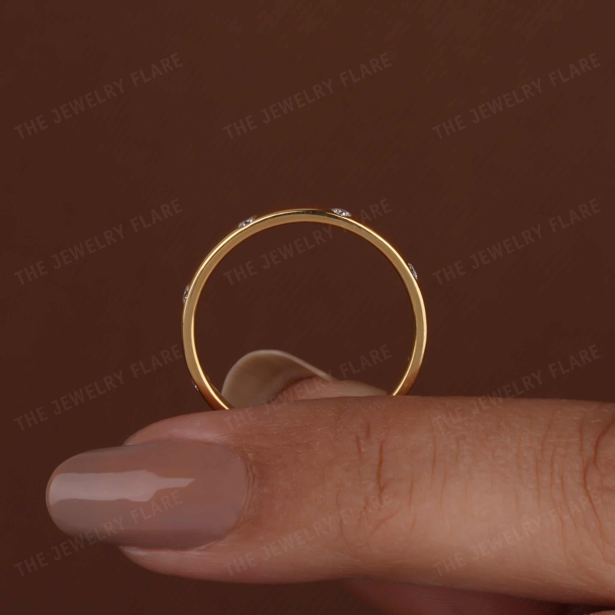 Round Flush Set Wide Etoile Wedding Band Ring Nine