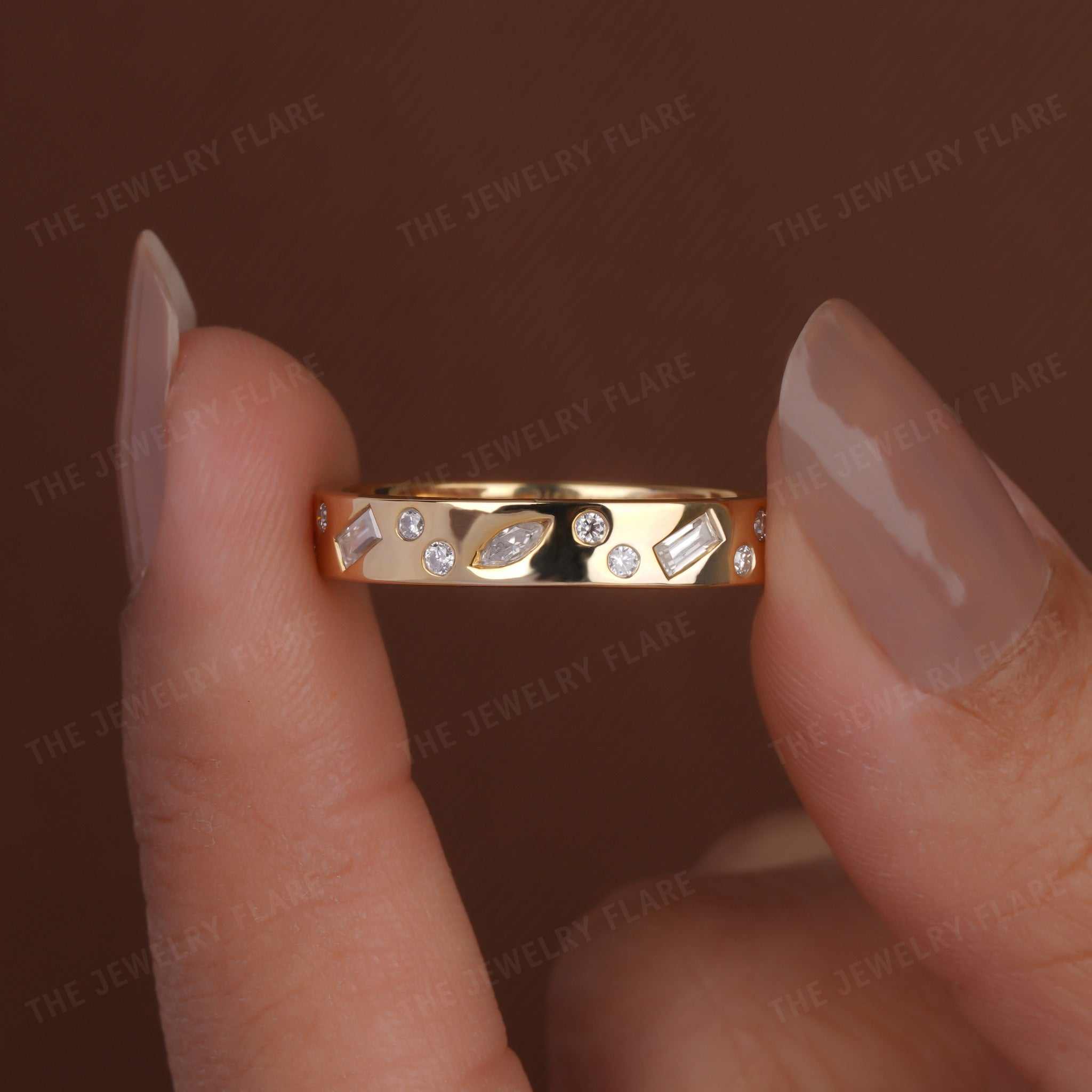 4 mm Wide Multi Shape Flush Set Engagement Band Seven