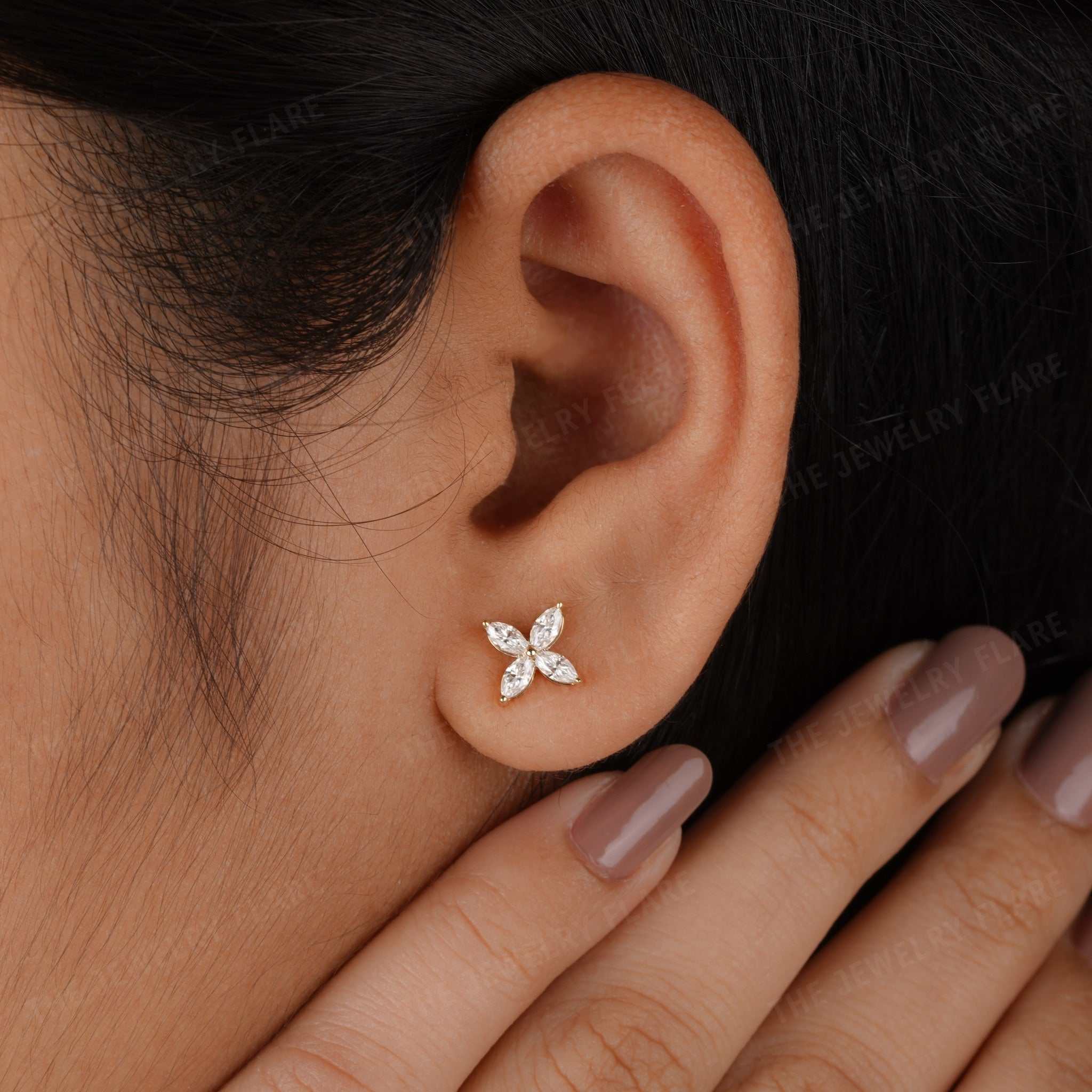 Marquise Cluster Push Back Stud Second