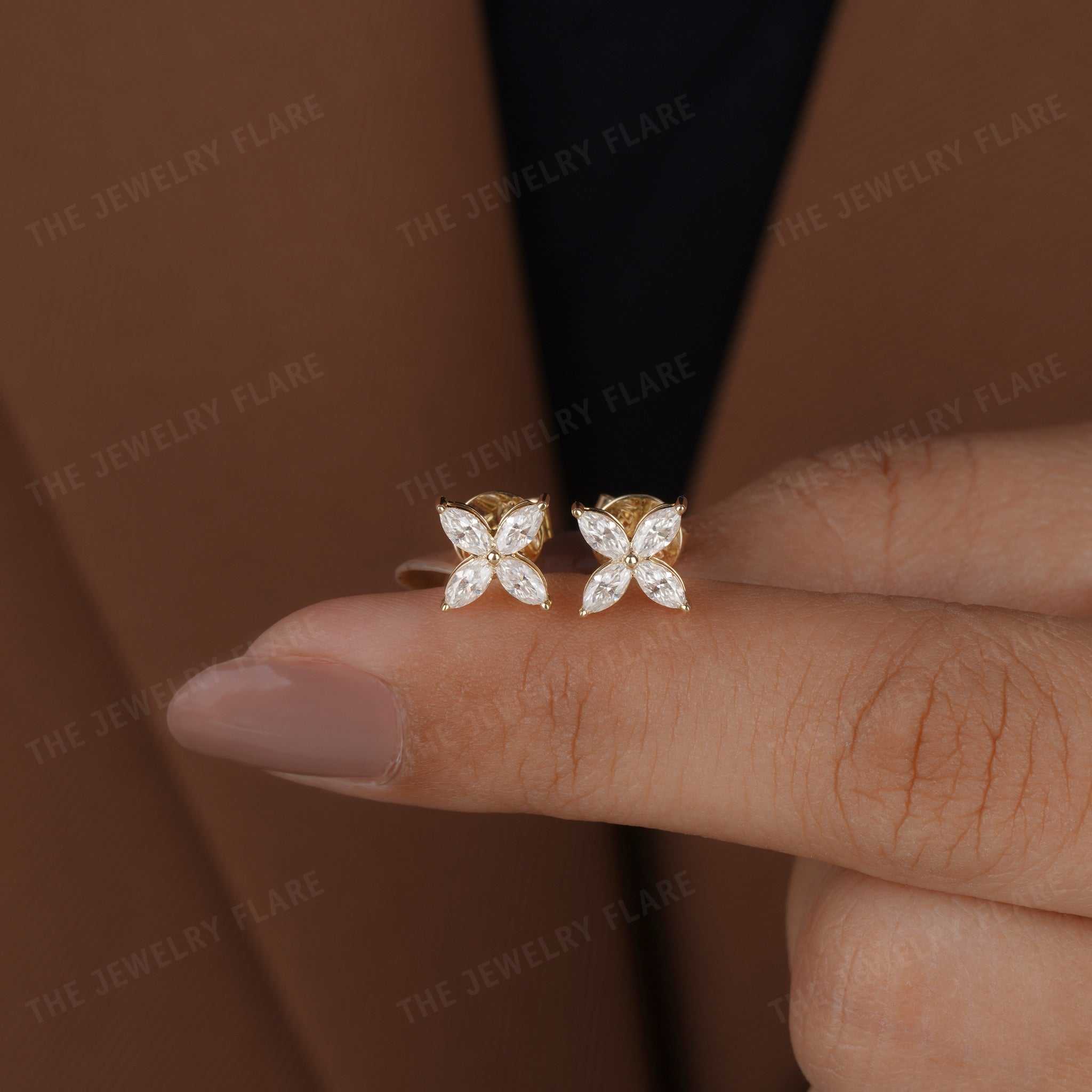 Marquise Cluster Push Back Stud Forth