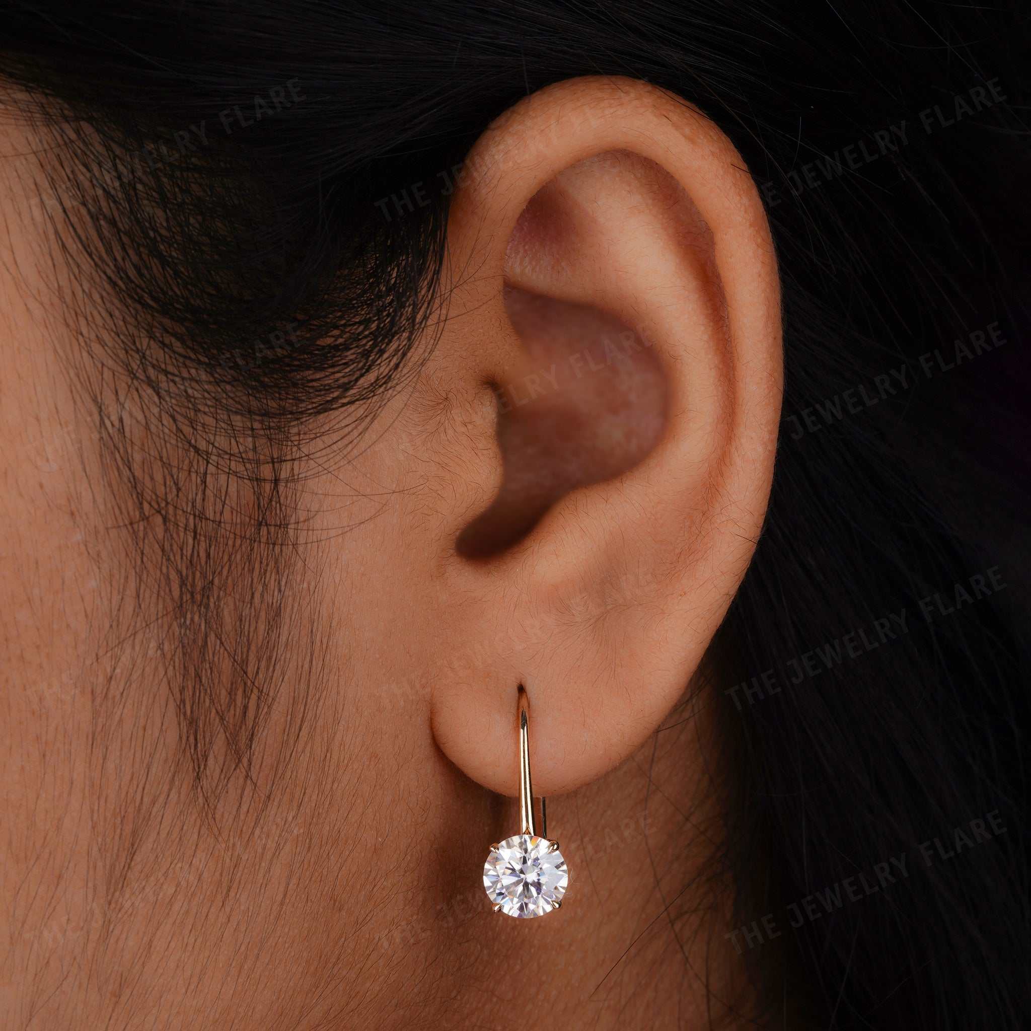 Round Cut Moissanite Drop Earrings For Women