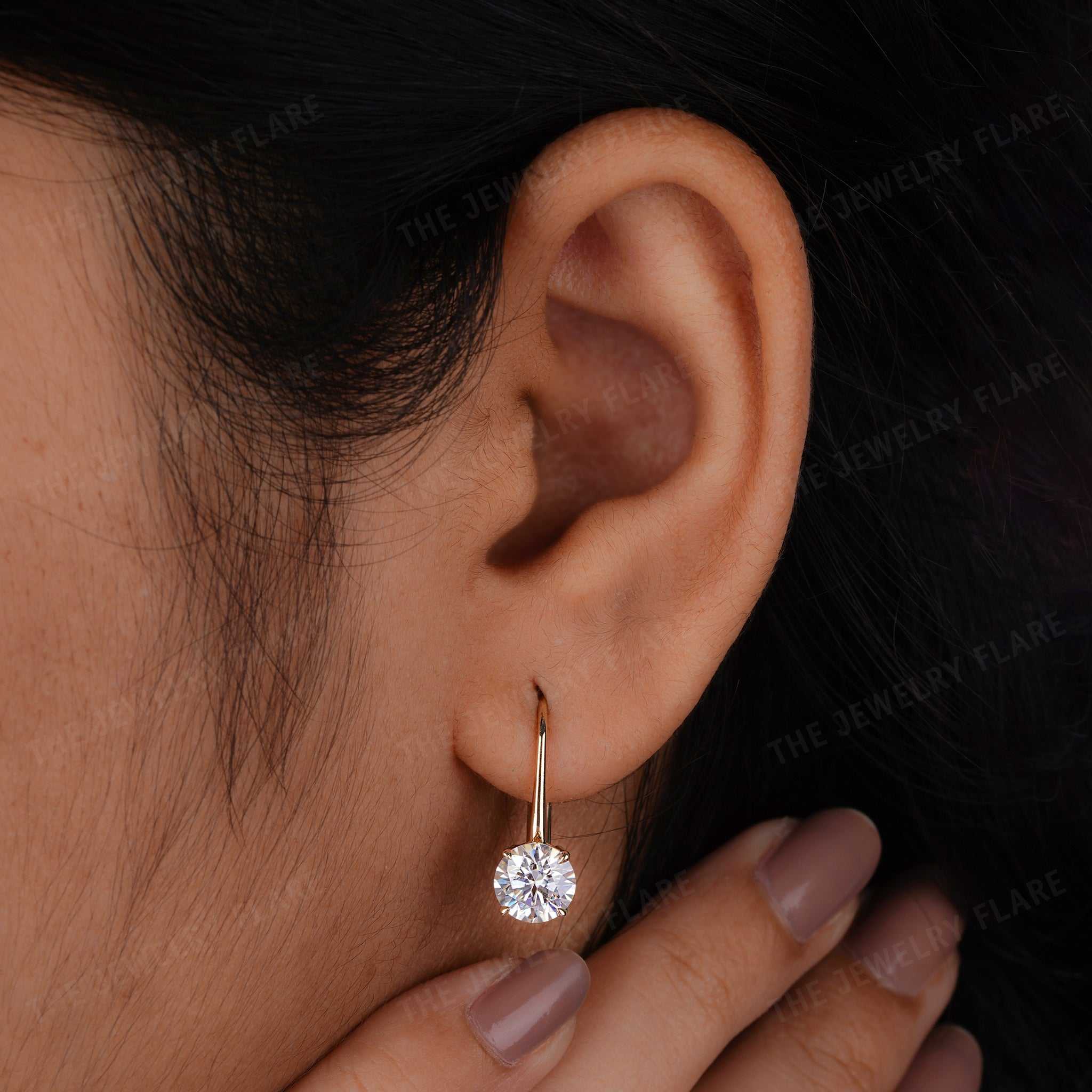 Round Cut Moissanite Drop Earrings For Women