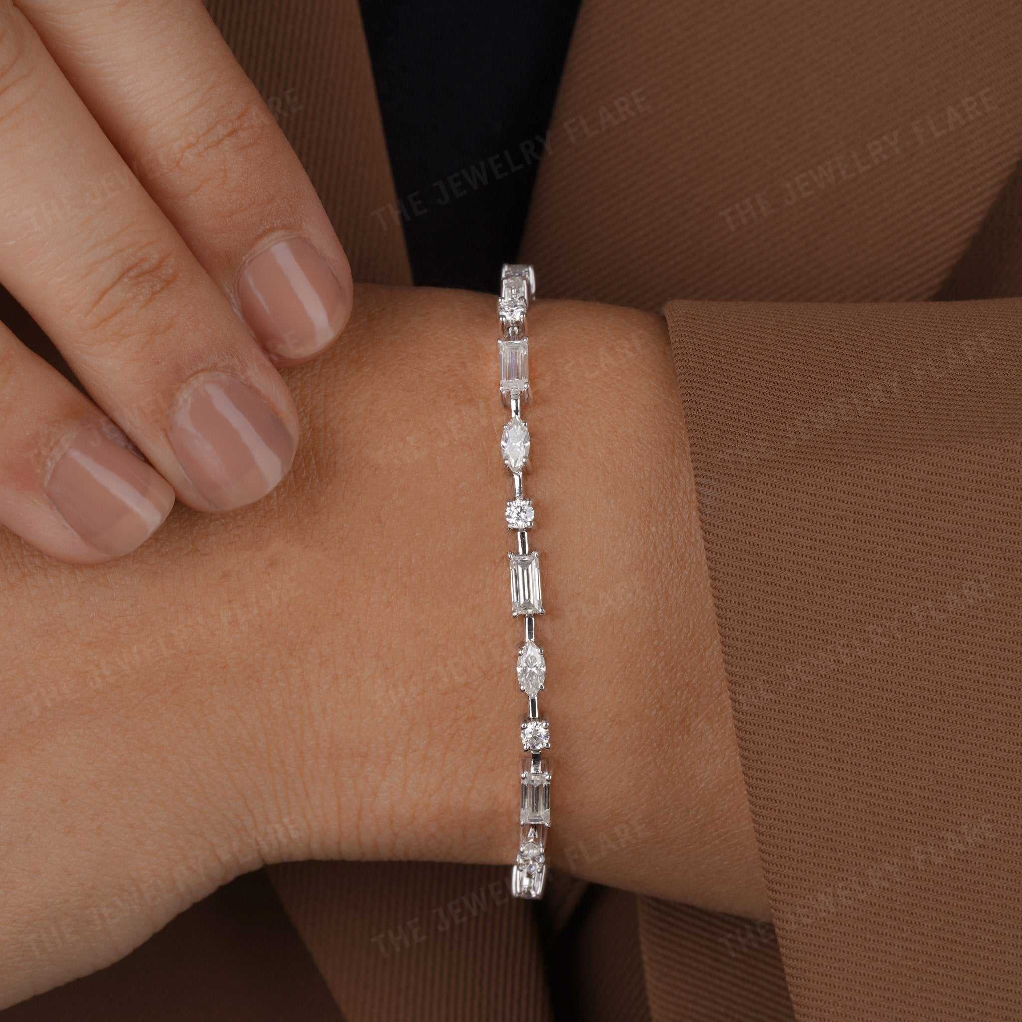 Multi Shaped Moissanite Womens Tennis Bracelet Fifth