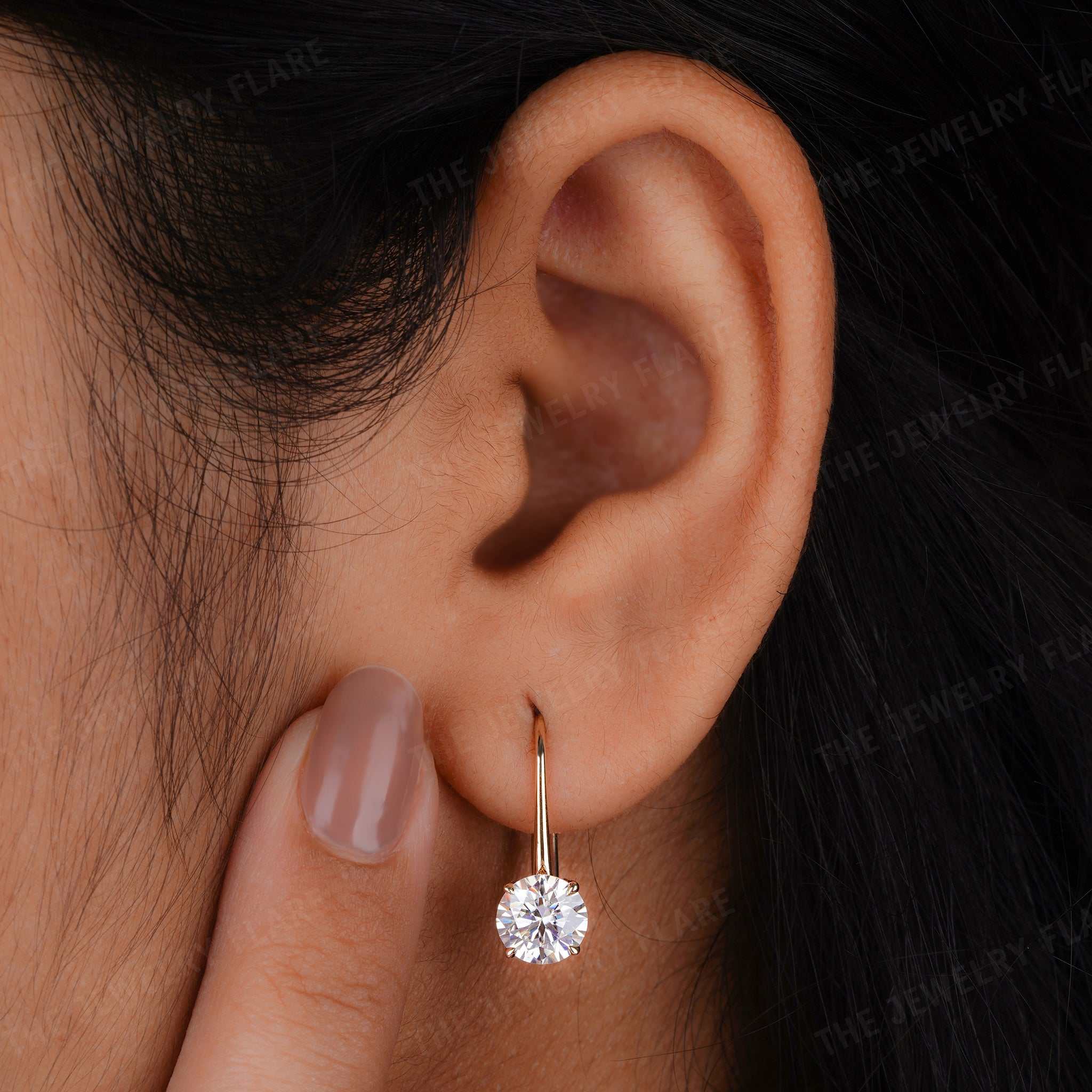 Round Cut Moissanite Drop Earrings For Women