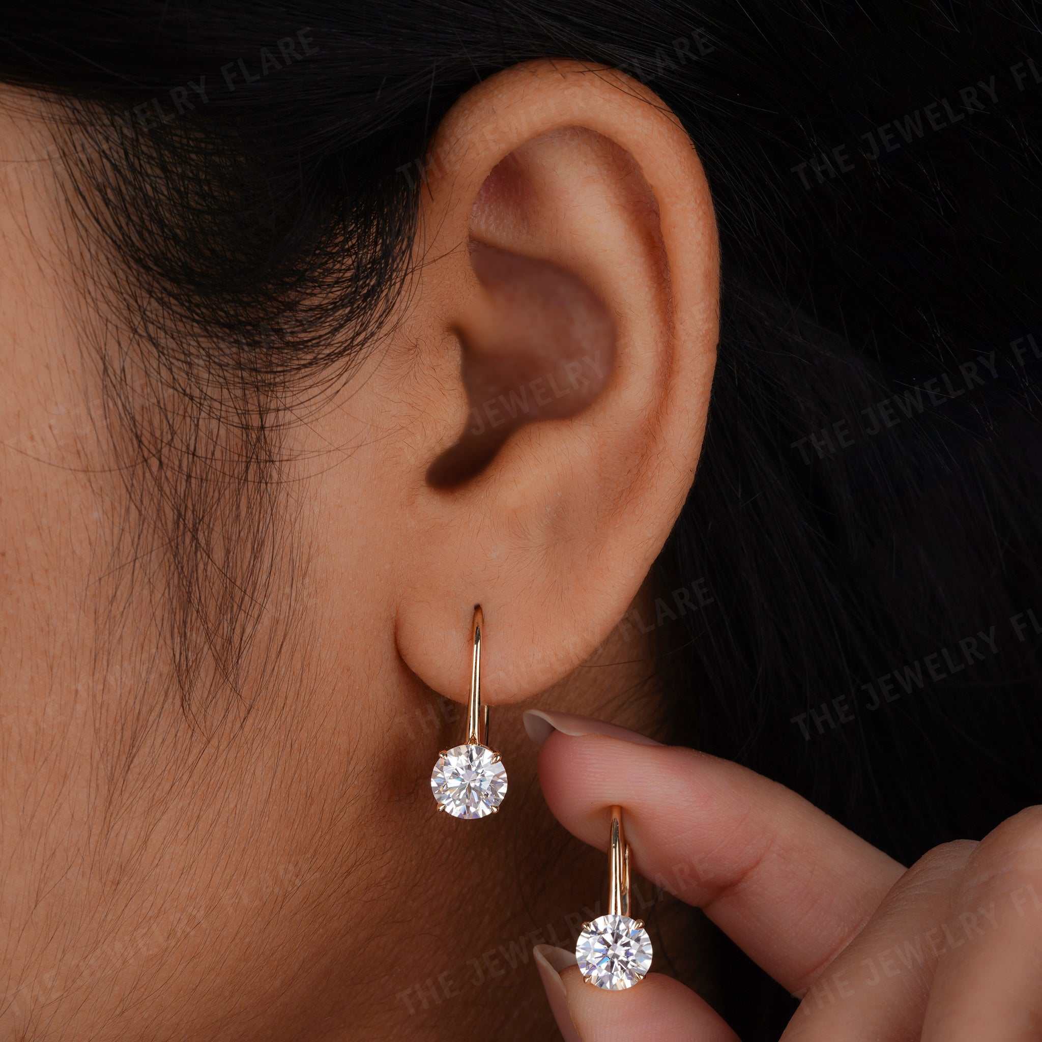 Round Cut Moissanite Drop Earrings For Women