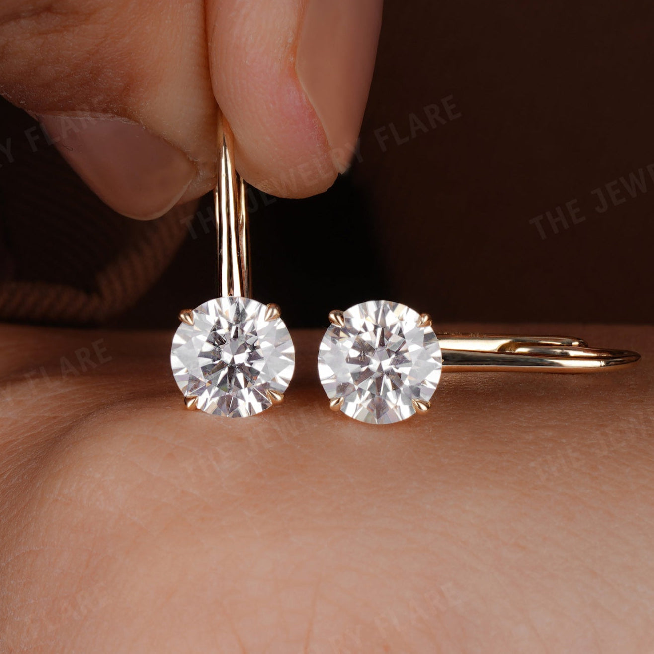 Round Cut Moissanite Drop Earrings For Women