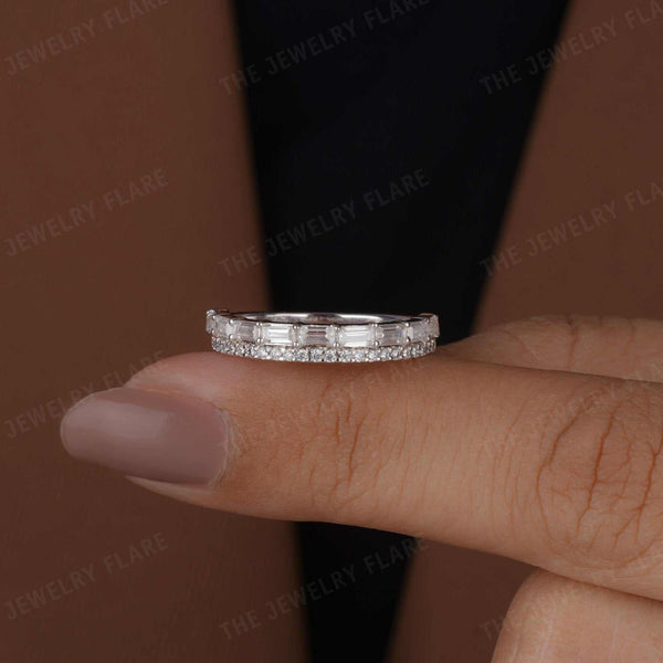 Two Row Baguette and Round Half Eternity Ring First