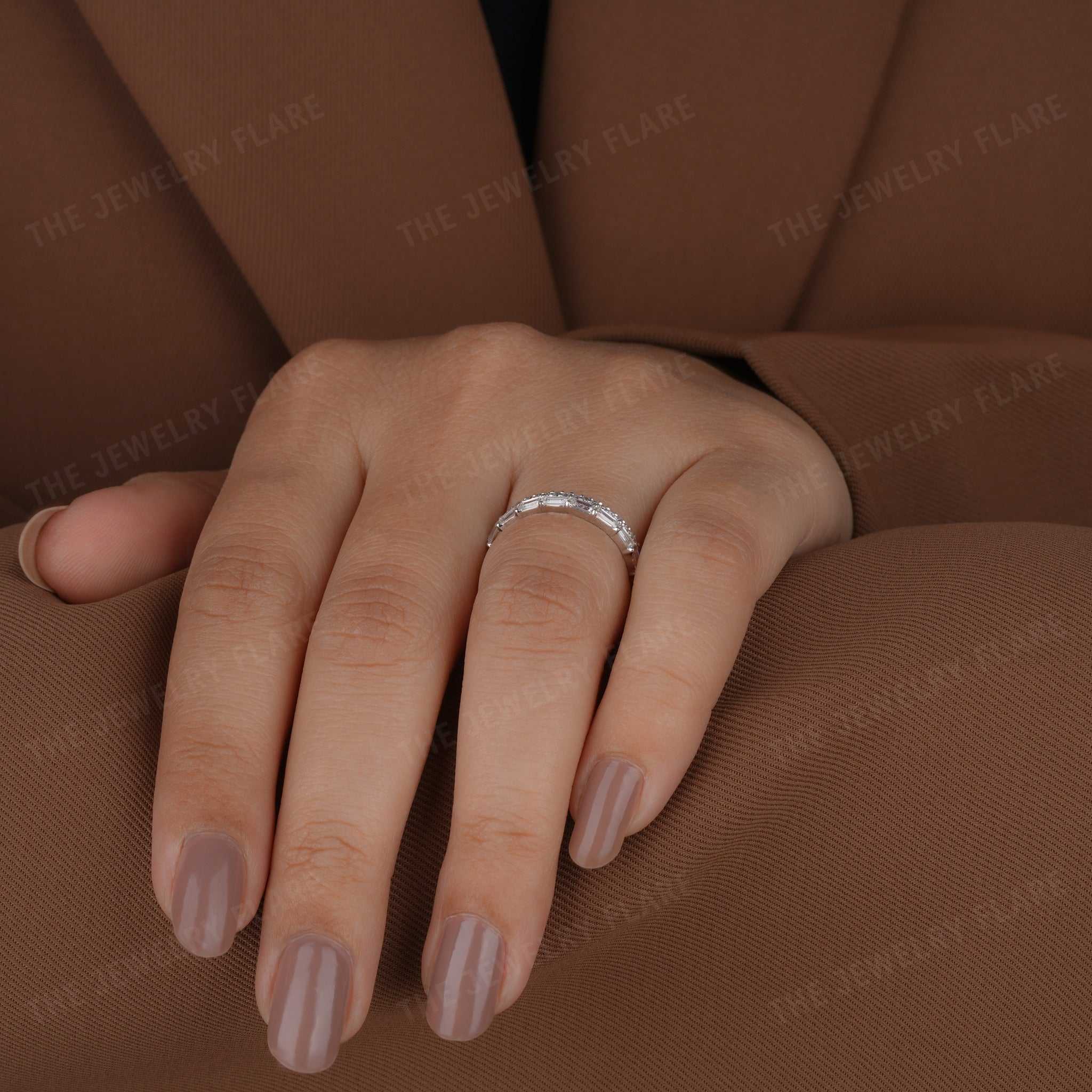 Two Row Baguette and Round Half Eternity Ring Fifth