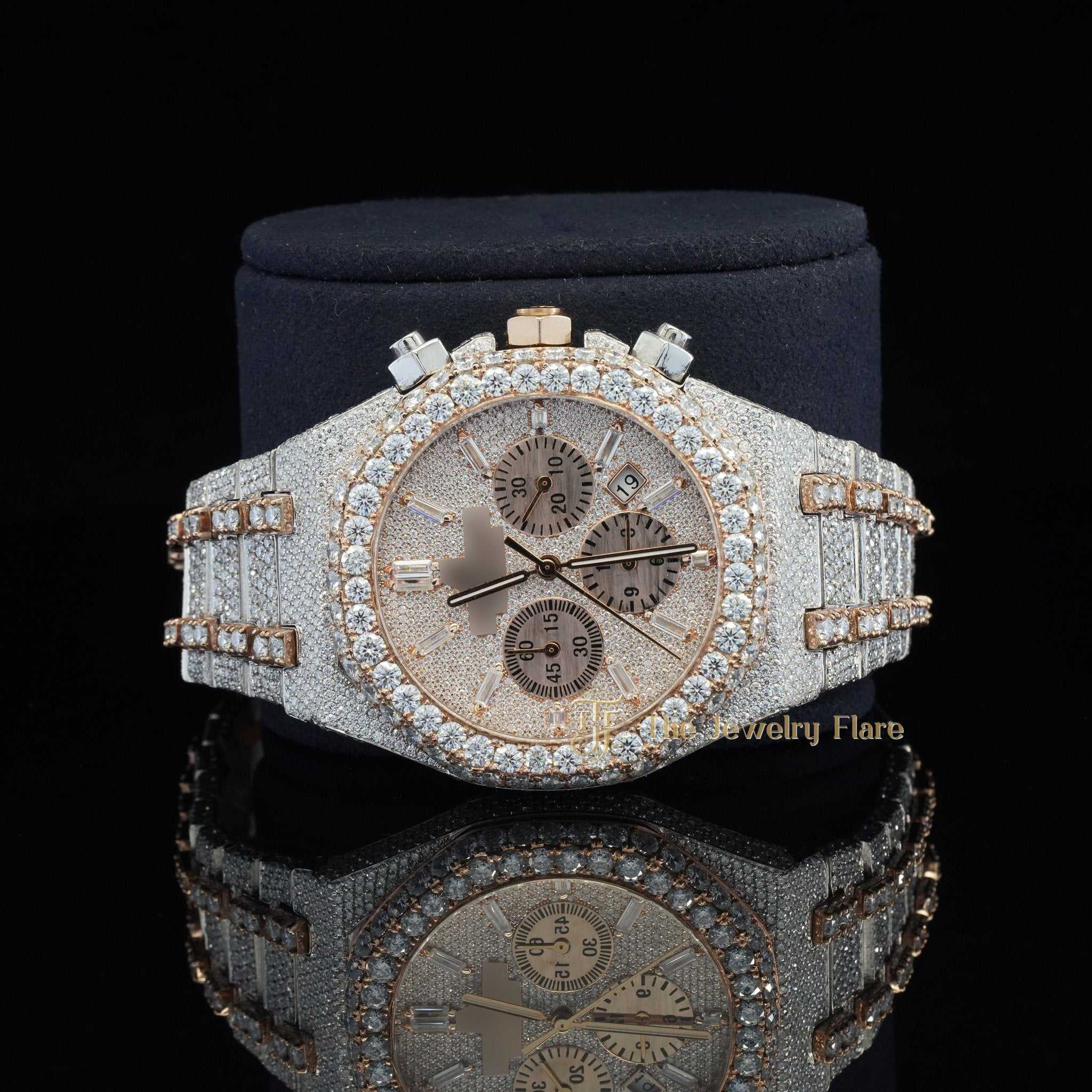 Automatic Movement Iced Out Diamond Moissanite Watch Nine