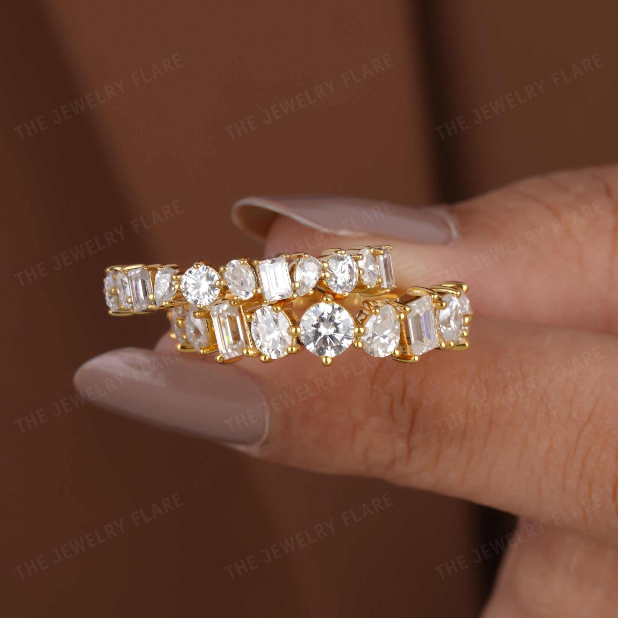 Multi Shaped Cluster Half Eternity Wedding Band Third