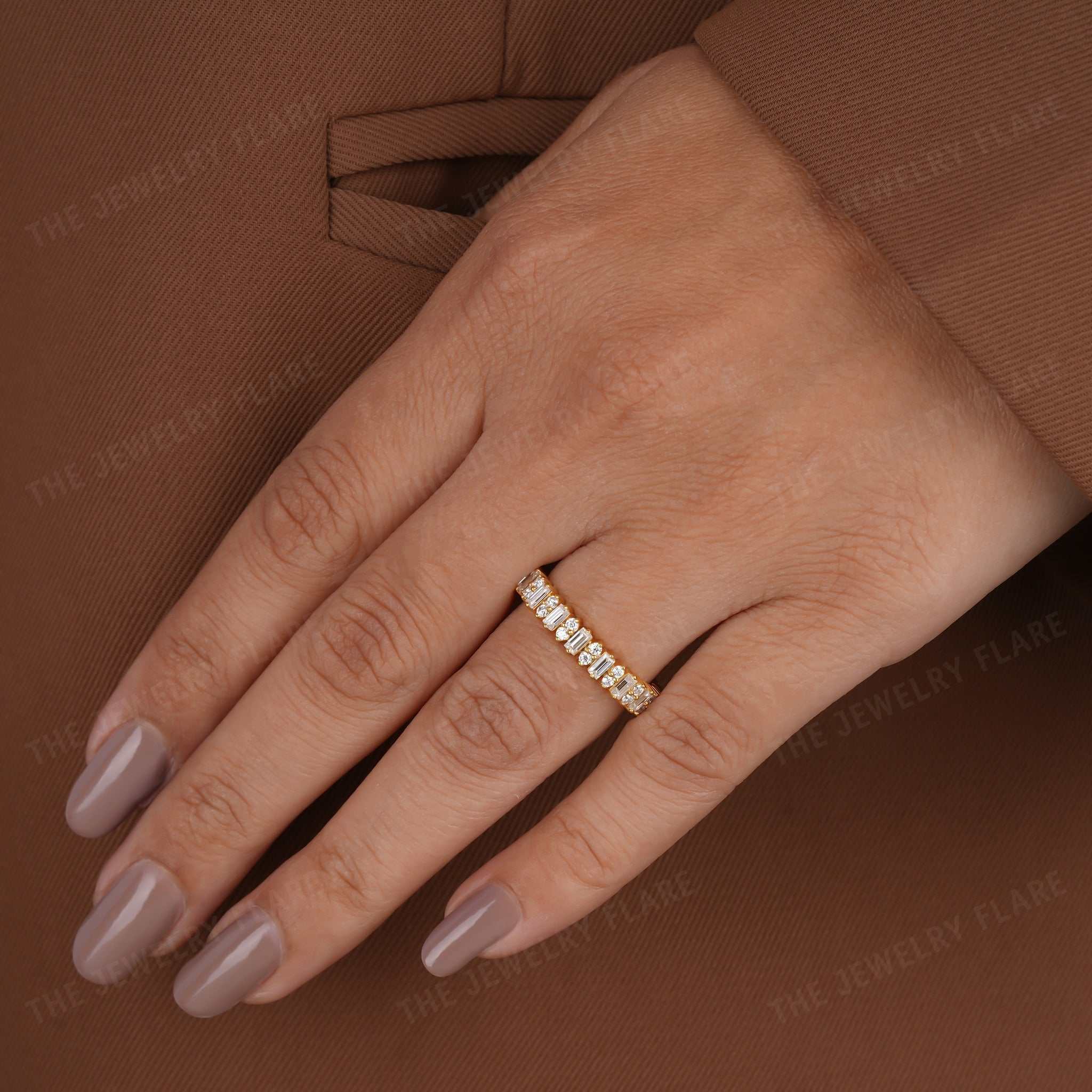 Baguette and Round Cut 4 mm Wide Full Eternity Fifth