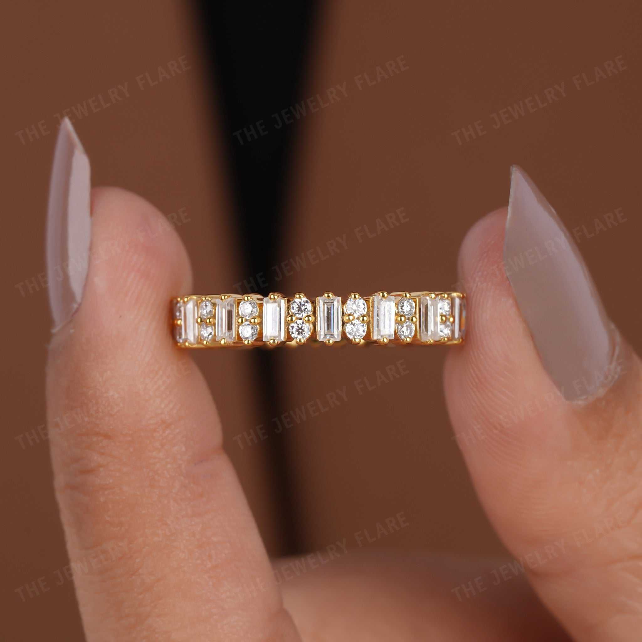 Baguette and Round Cut 4 mm Wide Full Eternity Ten