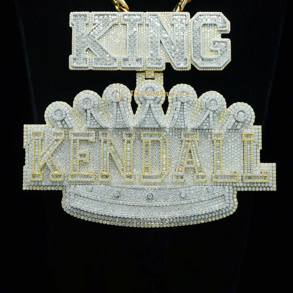 Custom KING Crown Round Moissanite KENDALL Hip Hop Pendant
