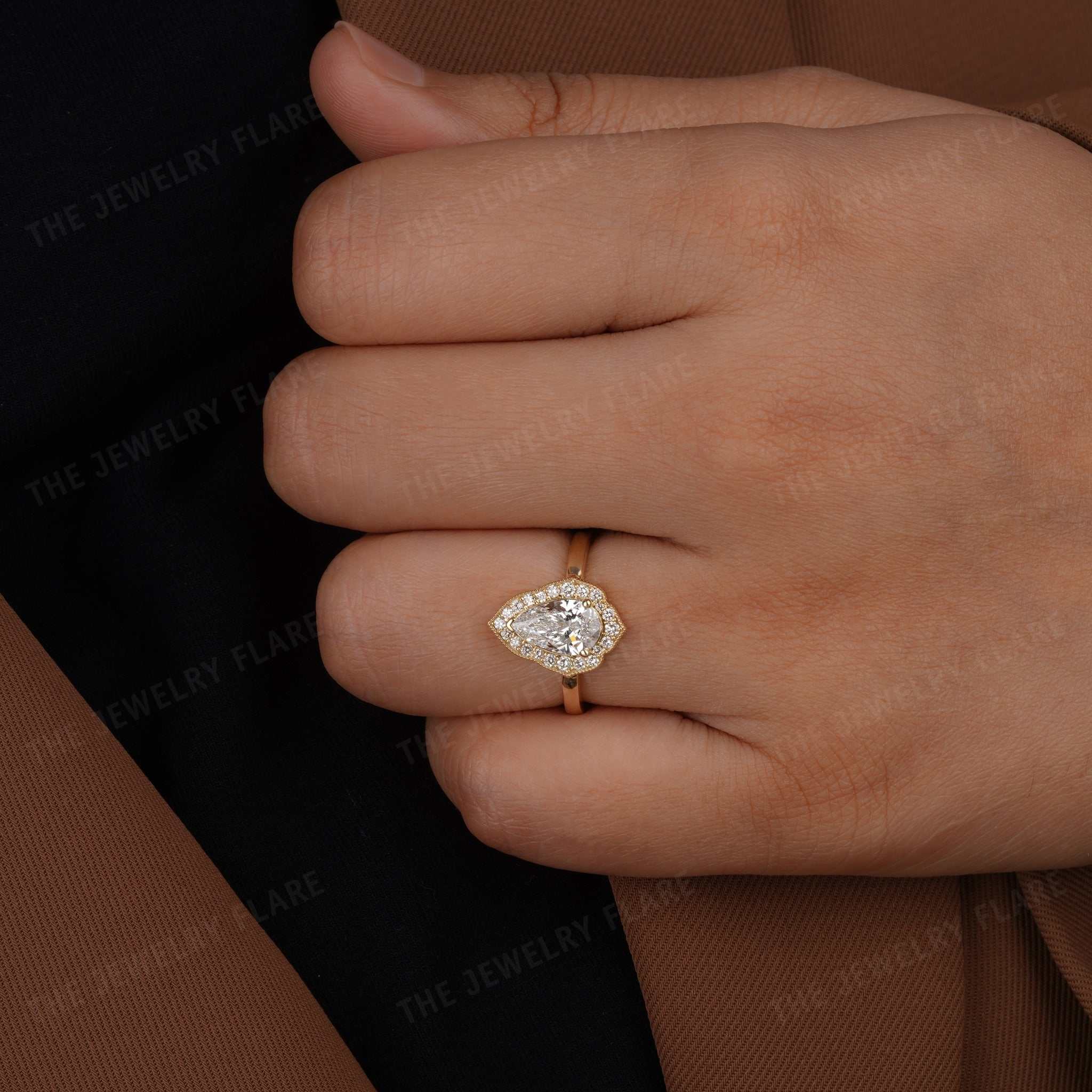 Pear Shaped Vintage Style Halo Engagement Ring Second