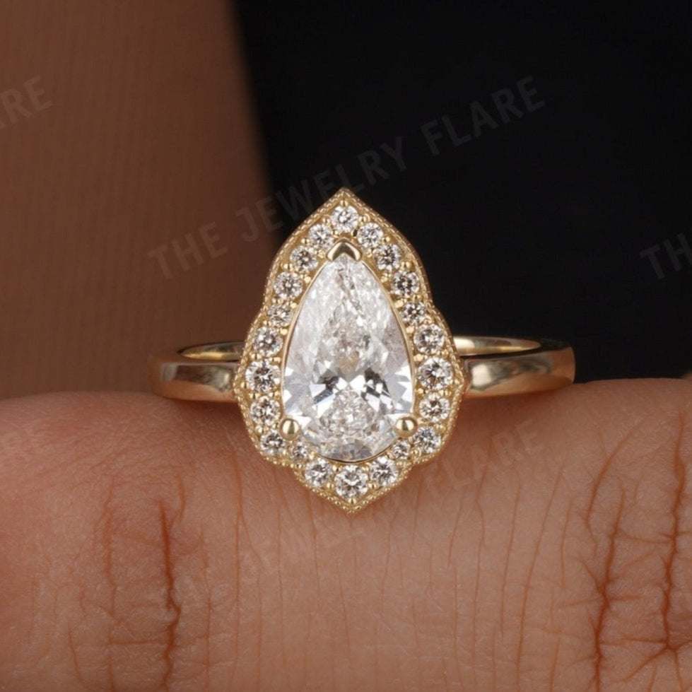 Pear Shaped Vintage Style Halo Engagement Ring First