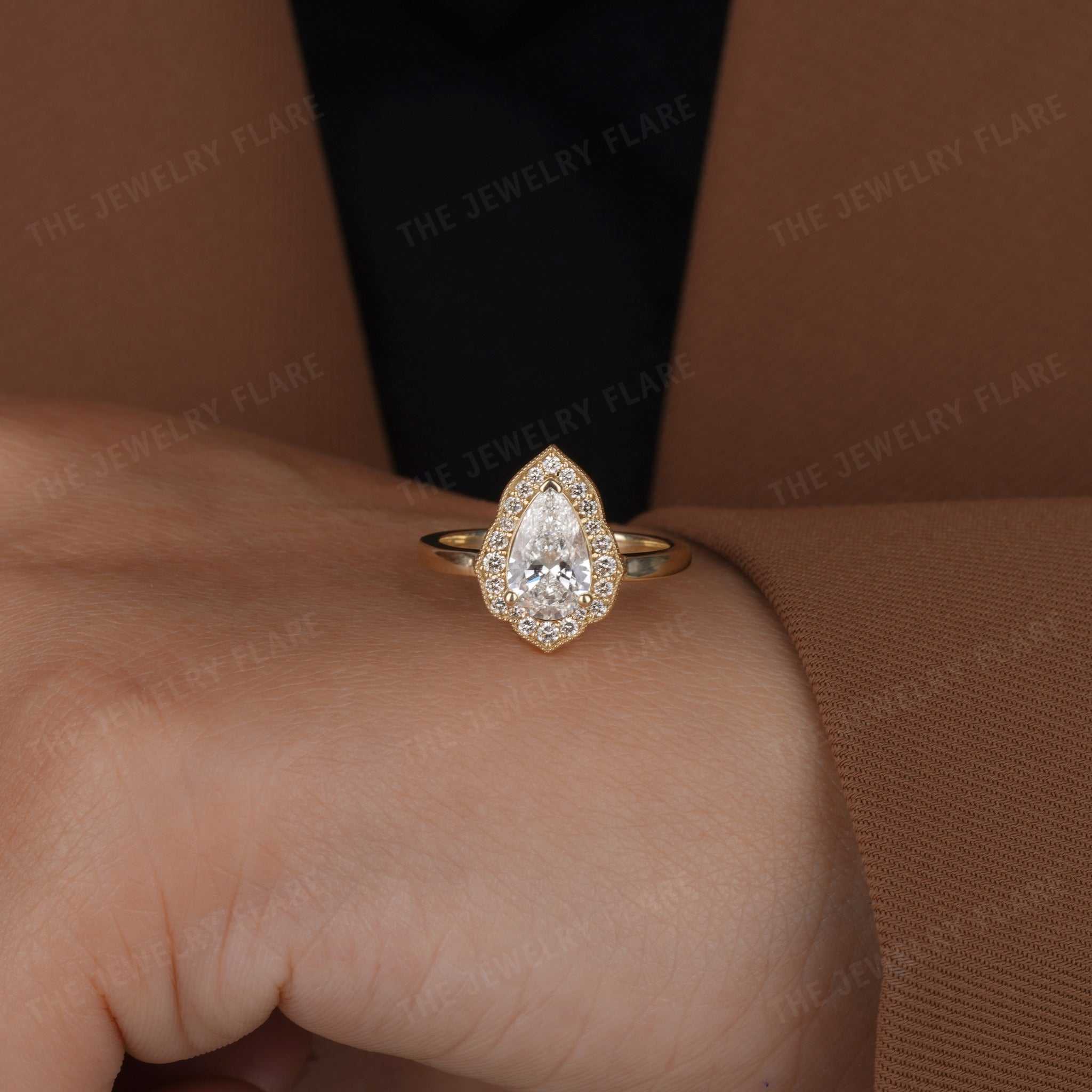 Pear Shaped Vintage Style Halo Engagement Ring Fifth