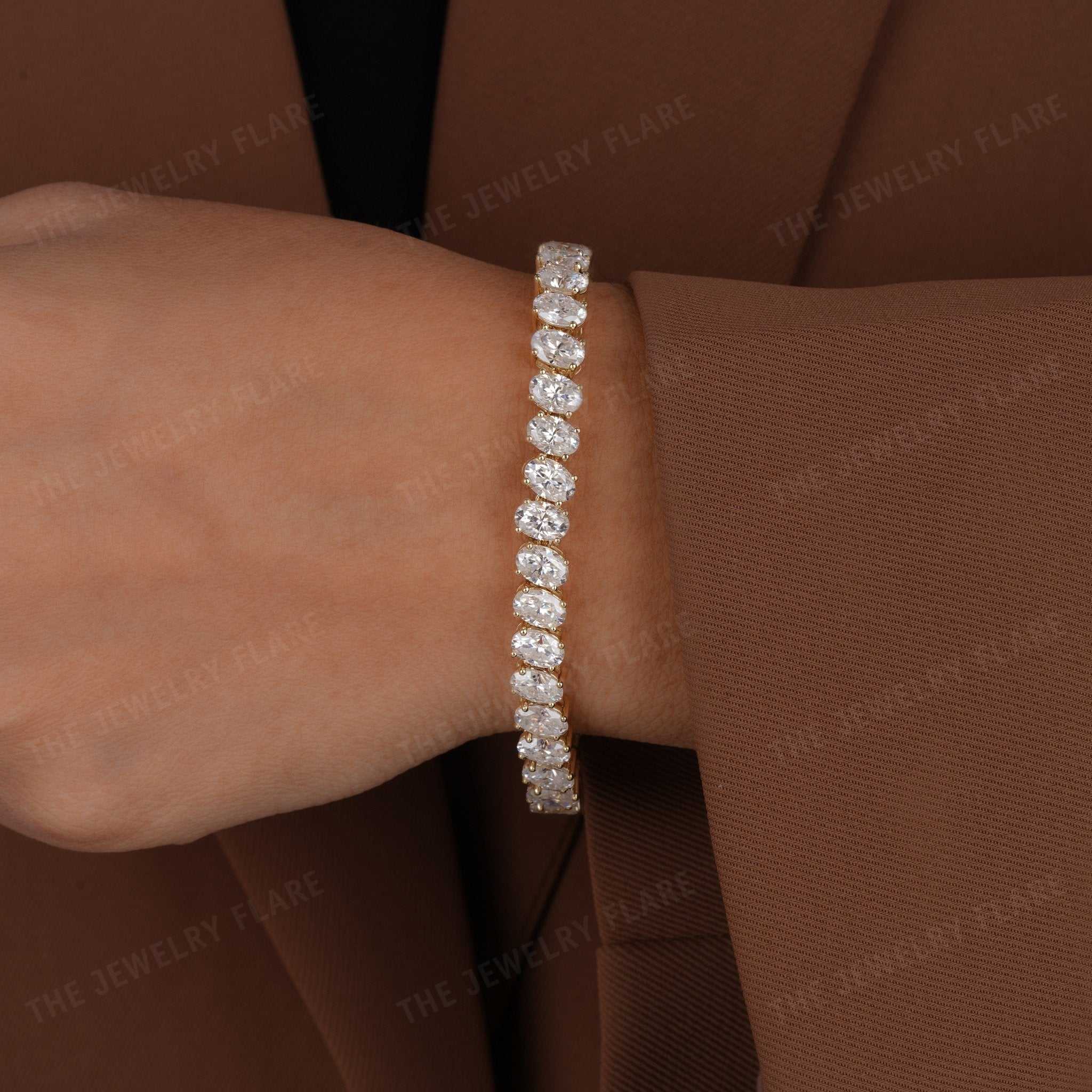 Slant Oval Shaped Moissanite Tennis Bracelet Second