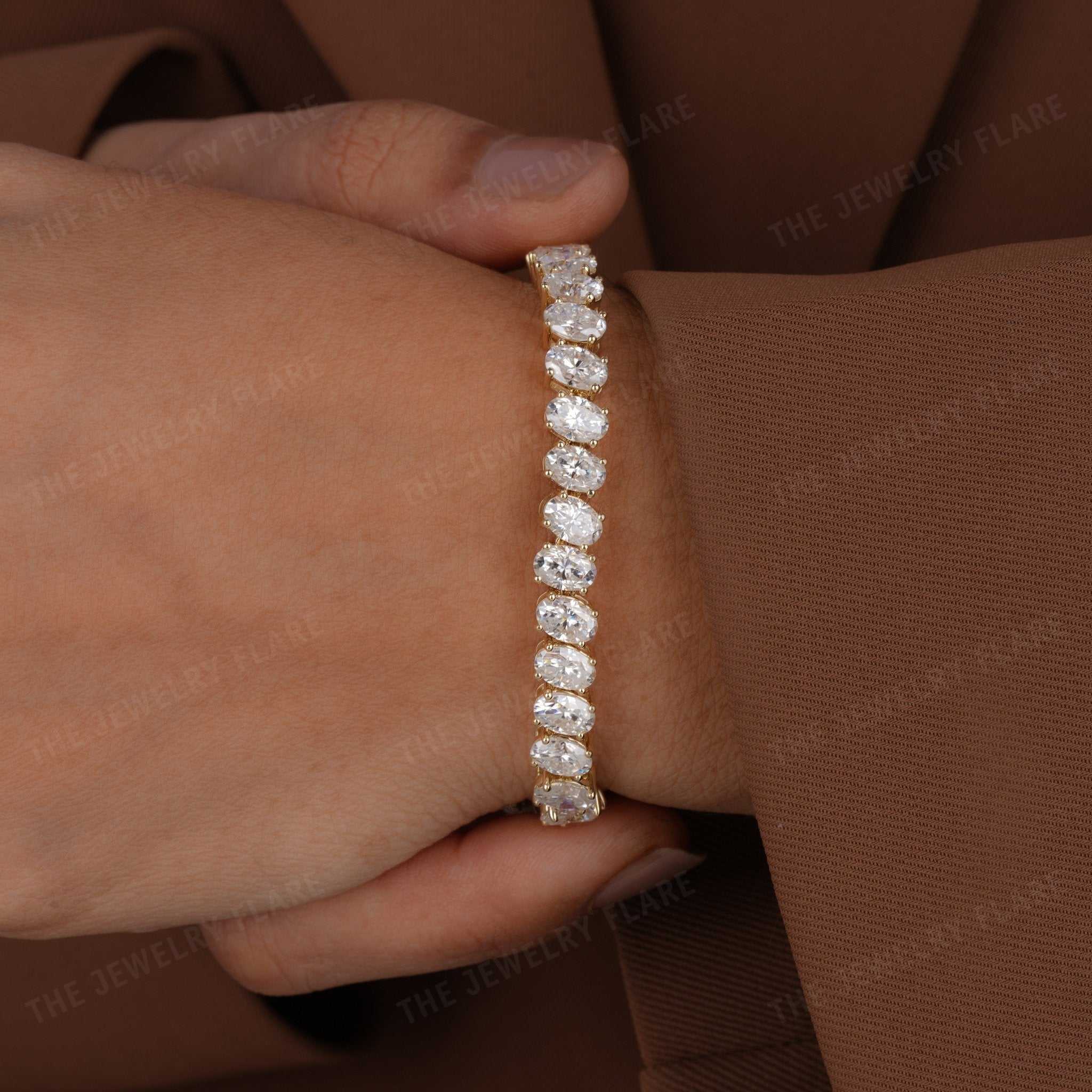 Slant Oval Shaped Moissanite Tennis Bracelet Third