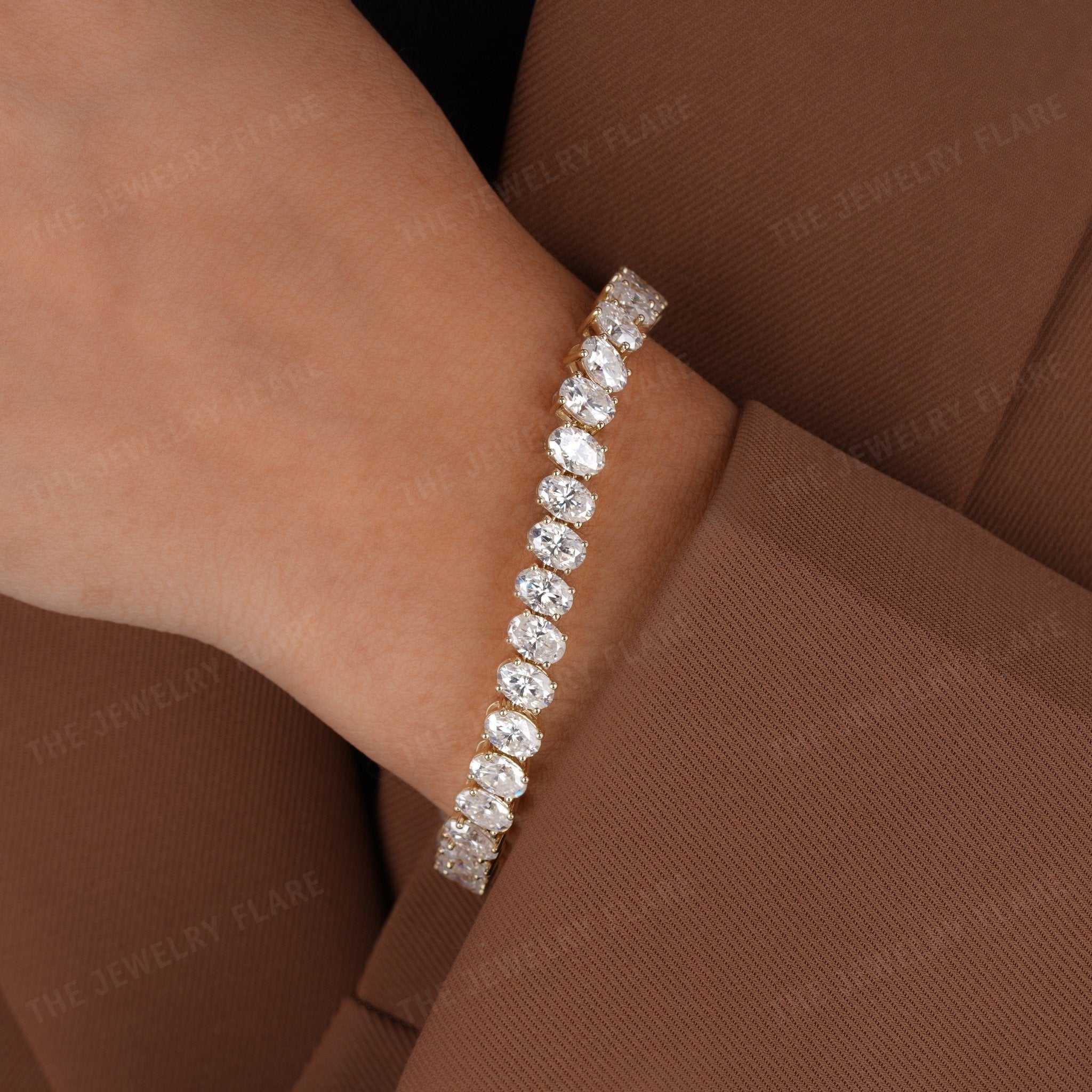 Slant Oval Shaped Moissanite Tennis Bracelet Fifth