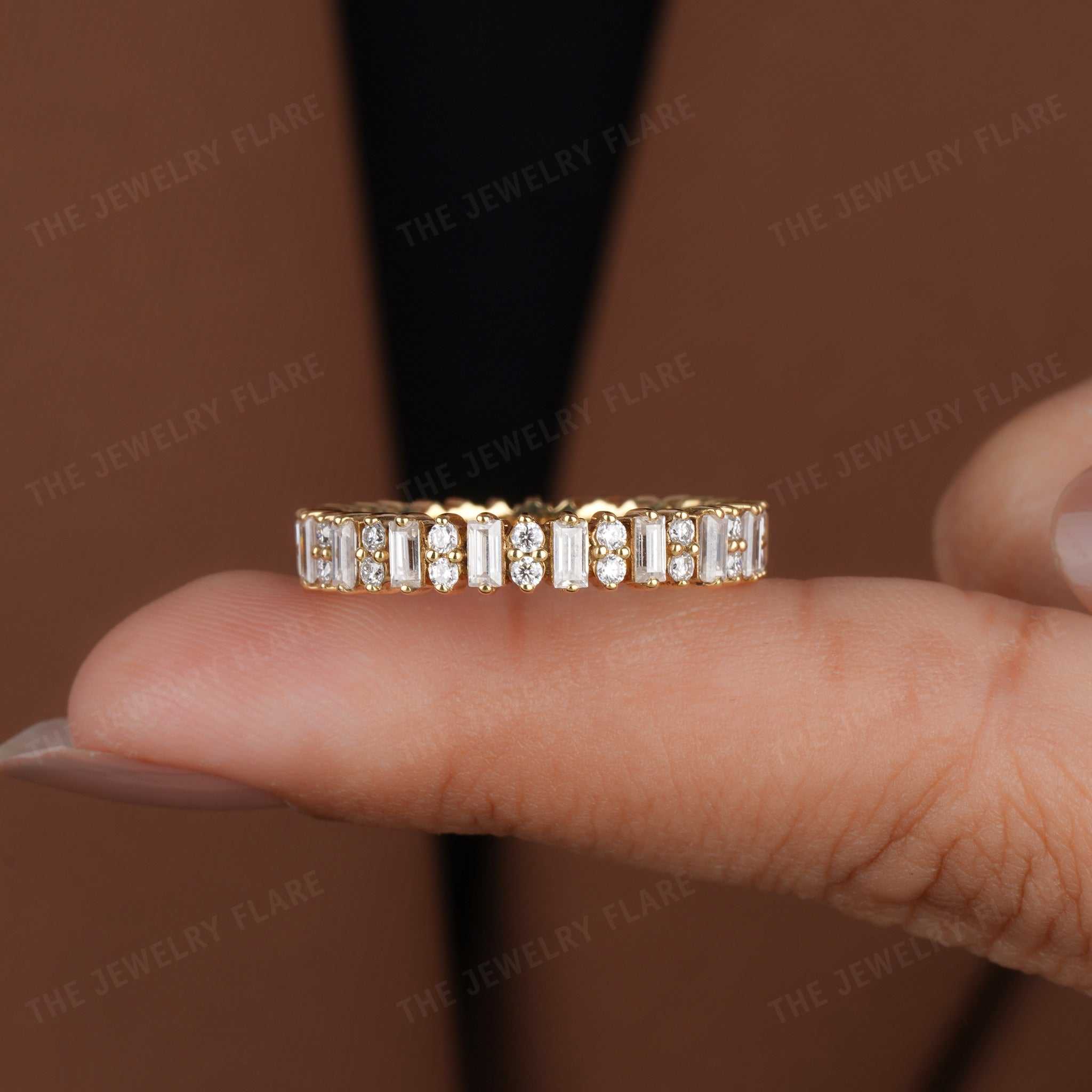 Baguette and Round Cut 4 mm Wide Full Eternity Six