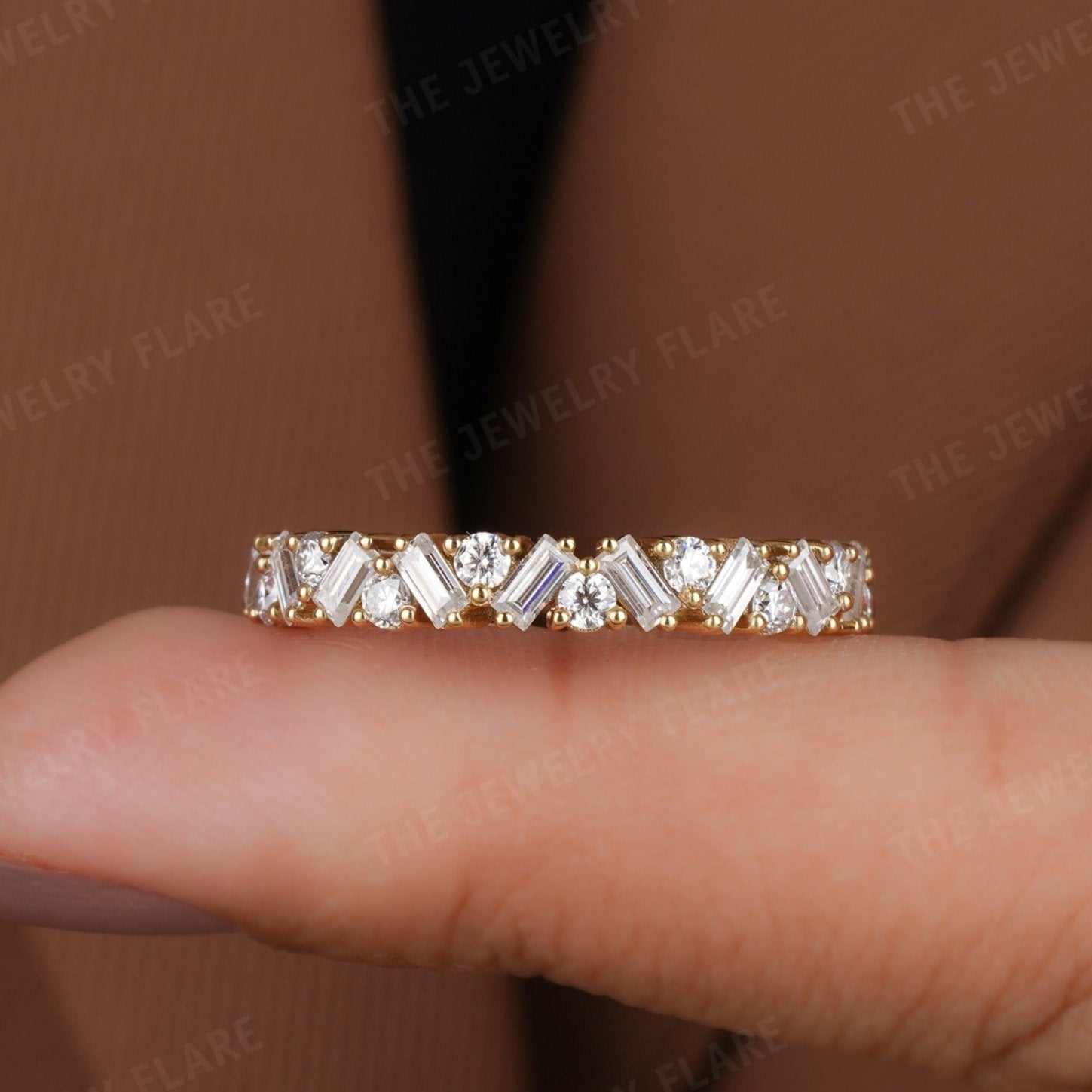 Baguette And Round Cut Half Eternity Stackable Wedding Ring First