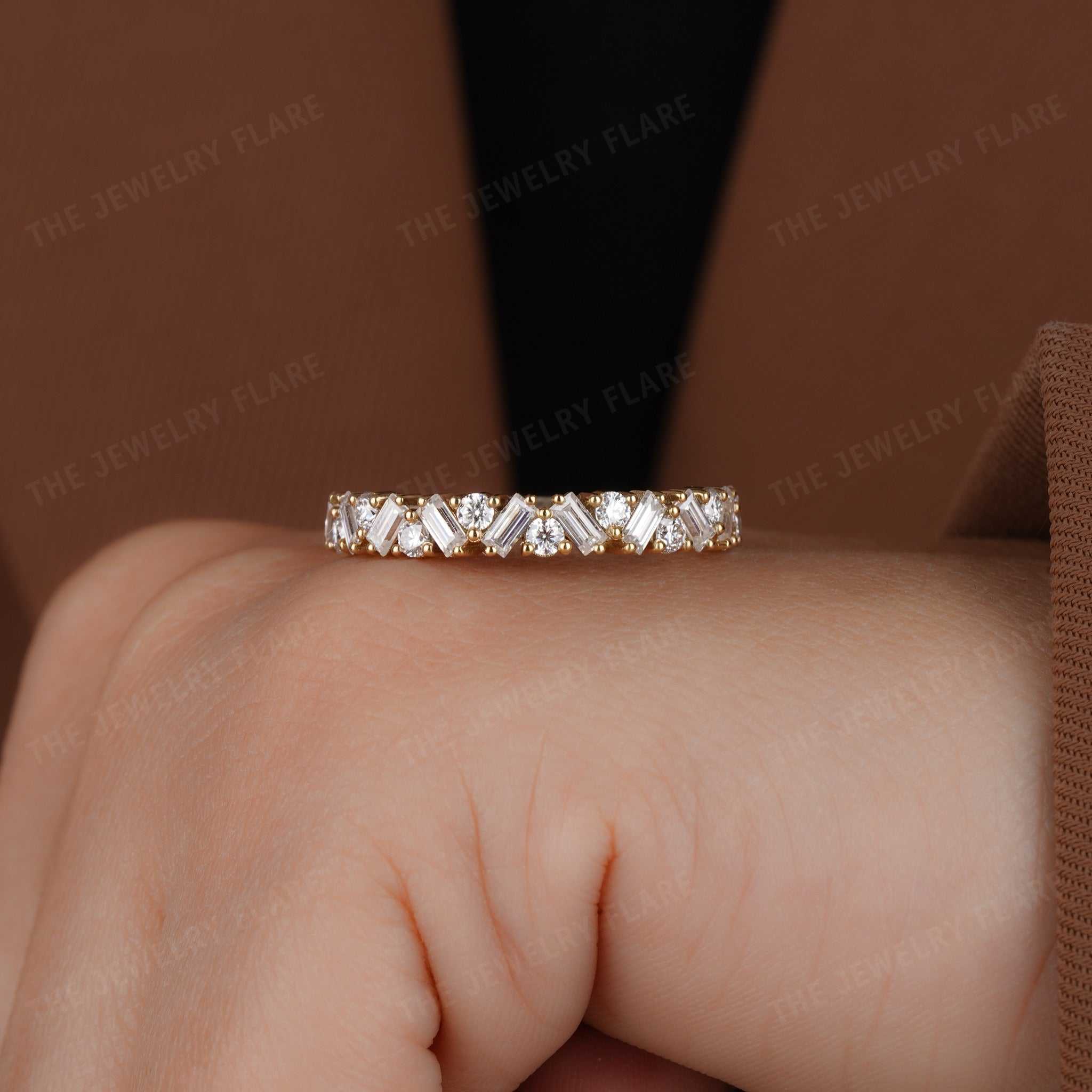 Baguette And Round Cut Half Eternity Stackable Wedding Ring Second