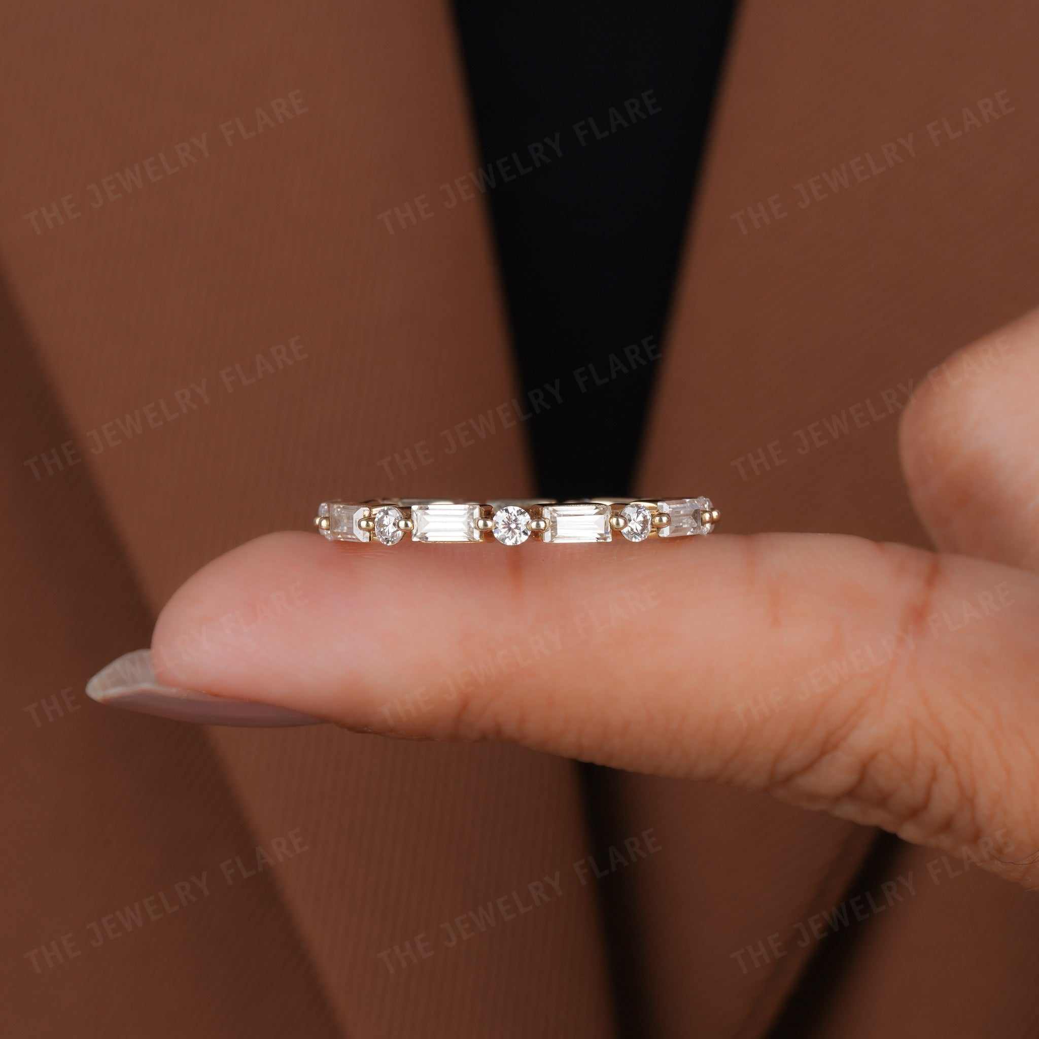 Alternative Baguette and Round Floating Diamond Bubble Band Third