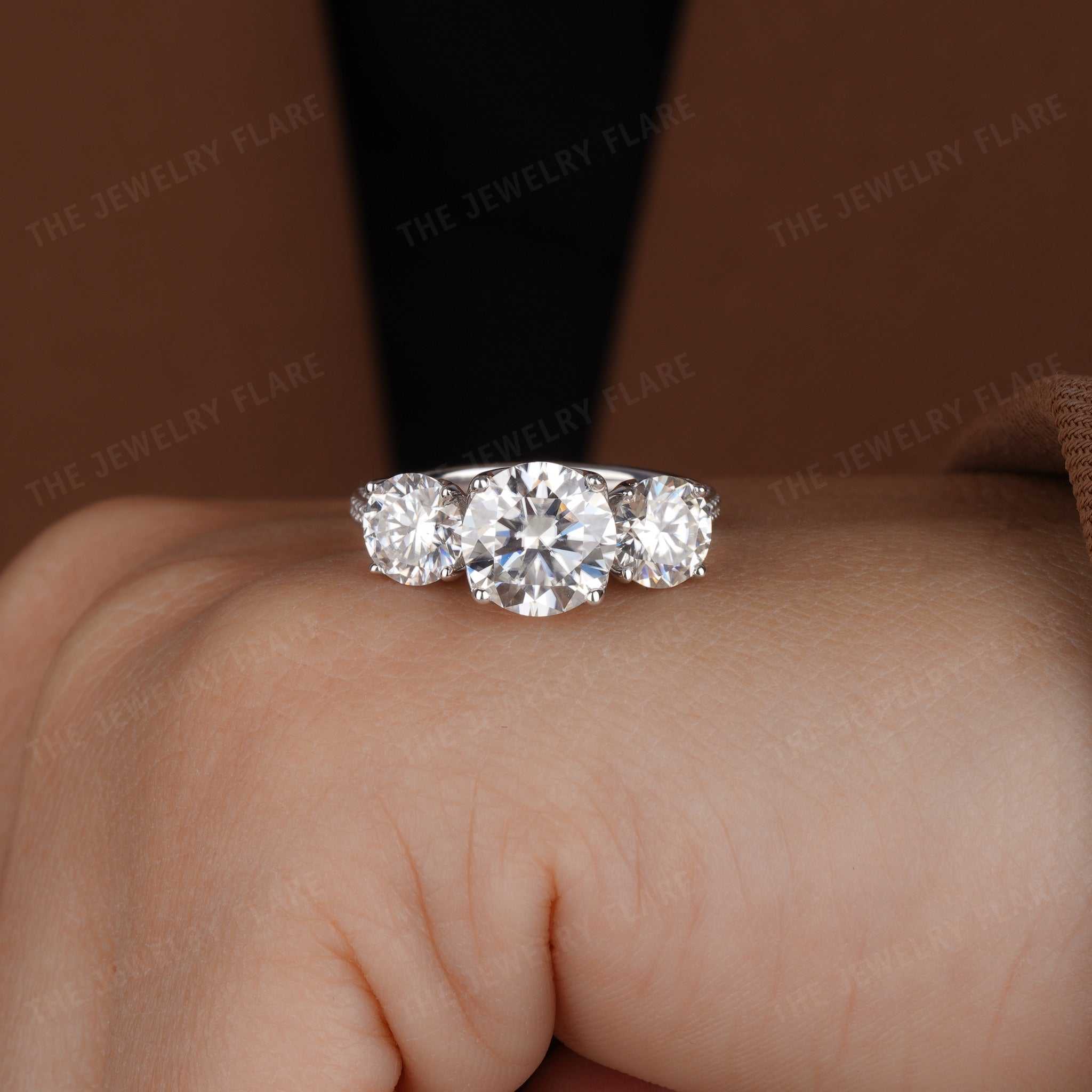 Flower Petal Three Stone Engagement Ring Second