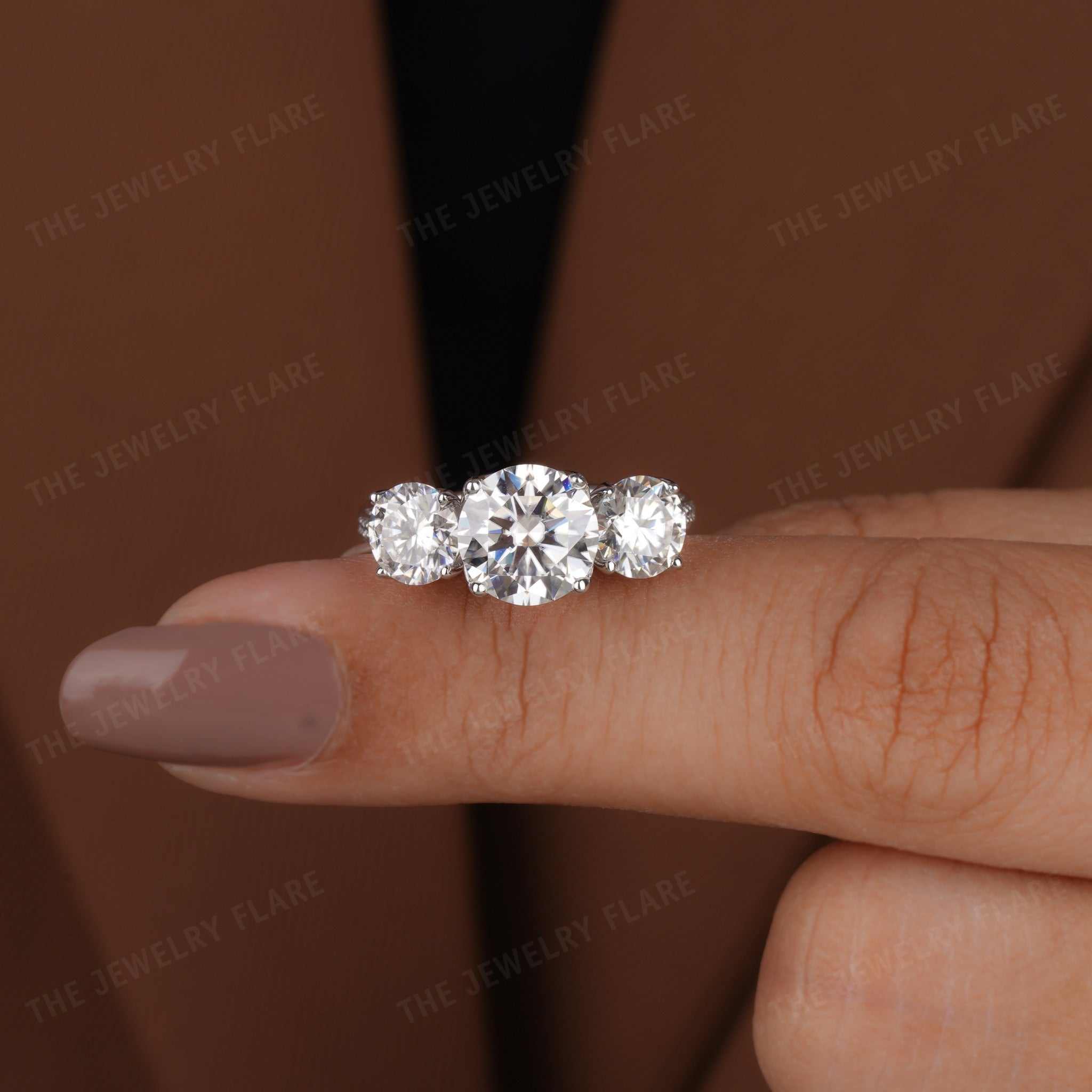 Flower Petal Three Stone Engagement Ring Forth