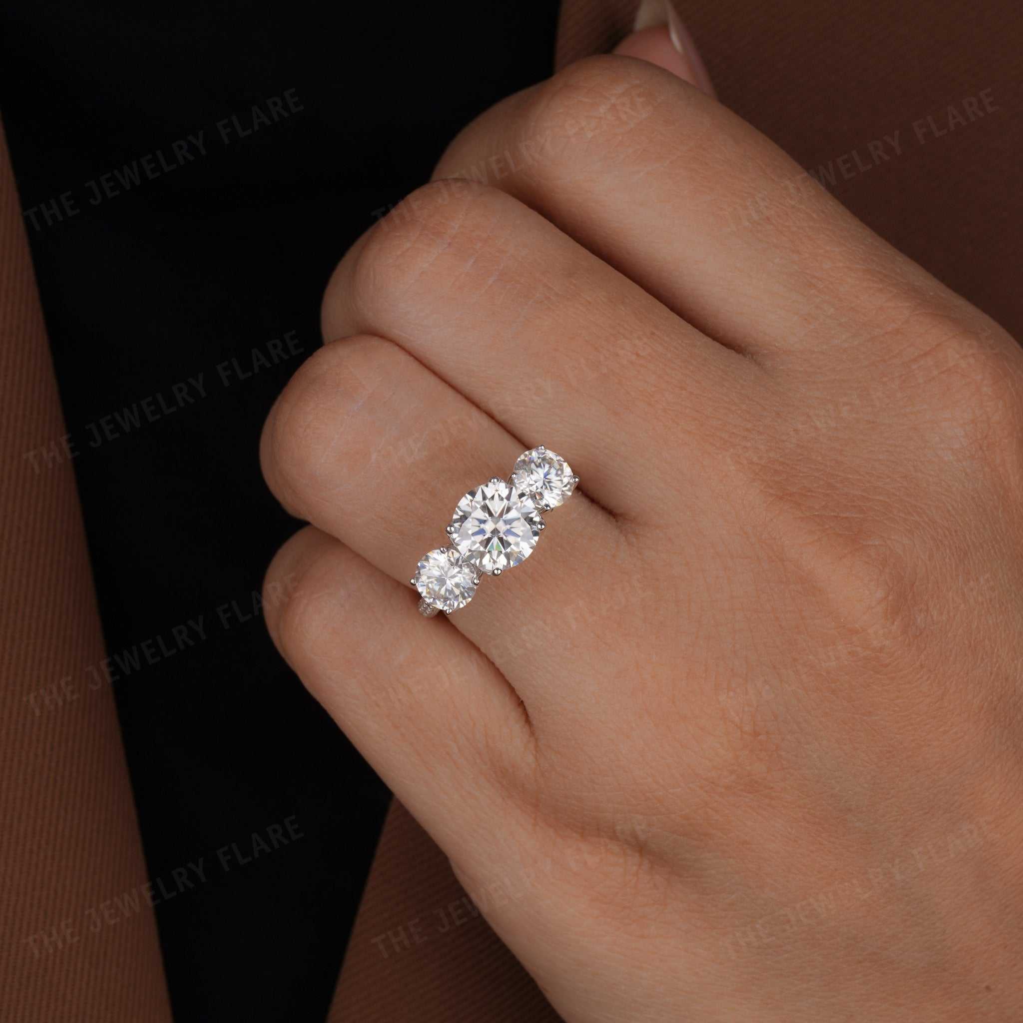 Flower Petal Three Stone Engagement Ring Six