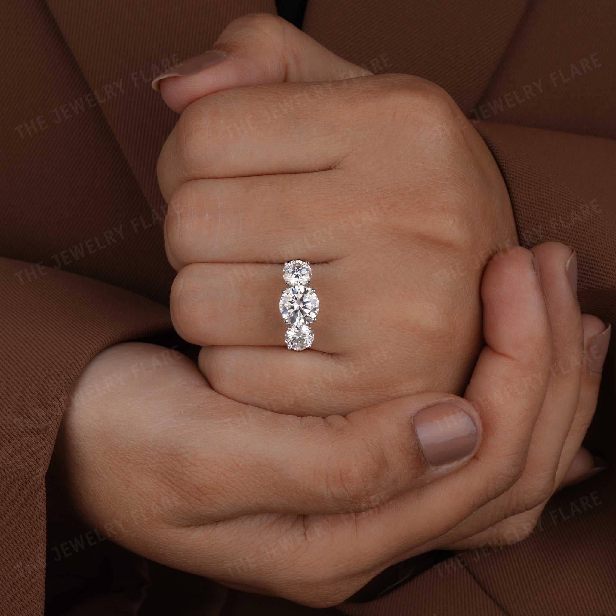 Flower Petal Three Stone Engagement Ring Seven