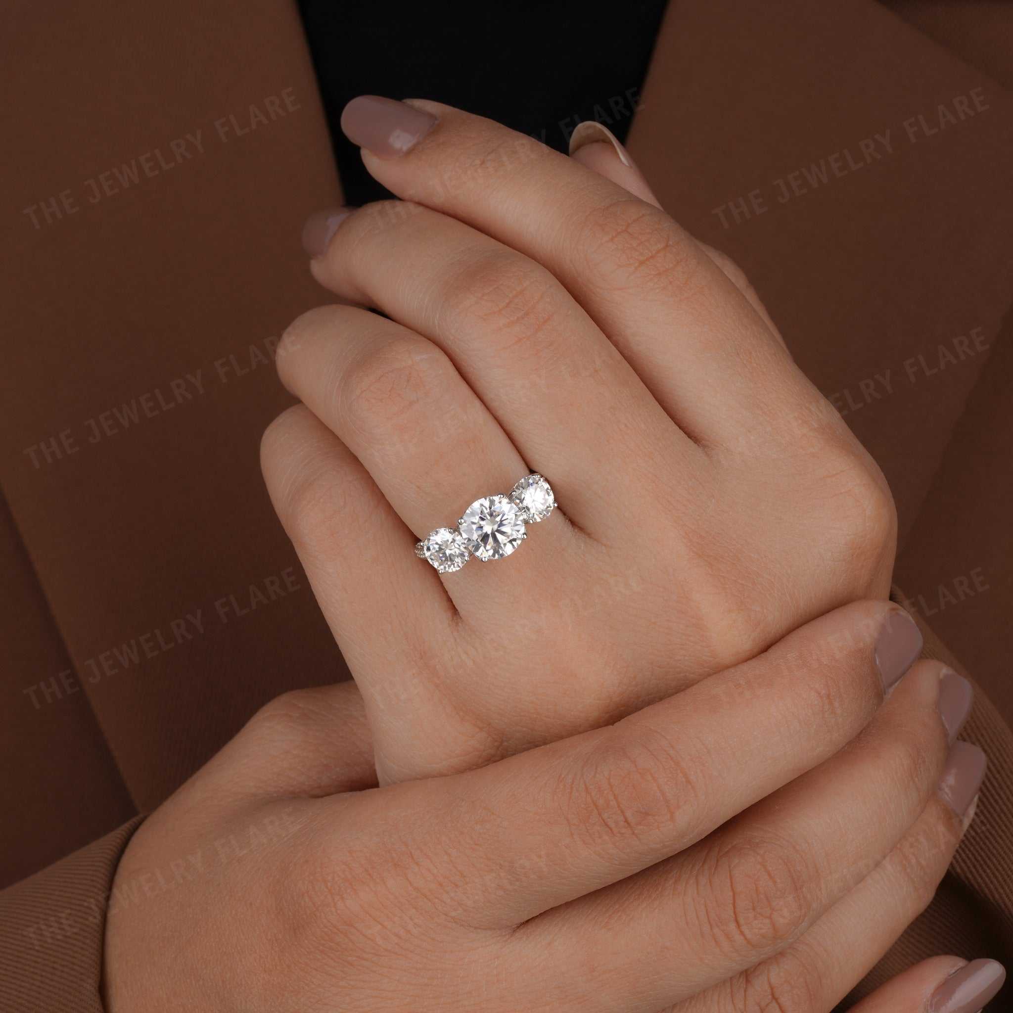 Flower Petal Three Stone Engagement Ring Eight