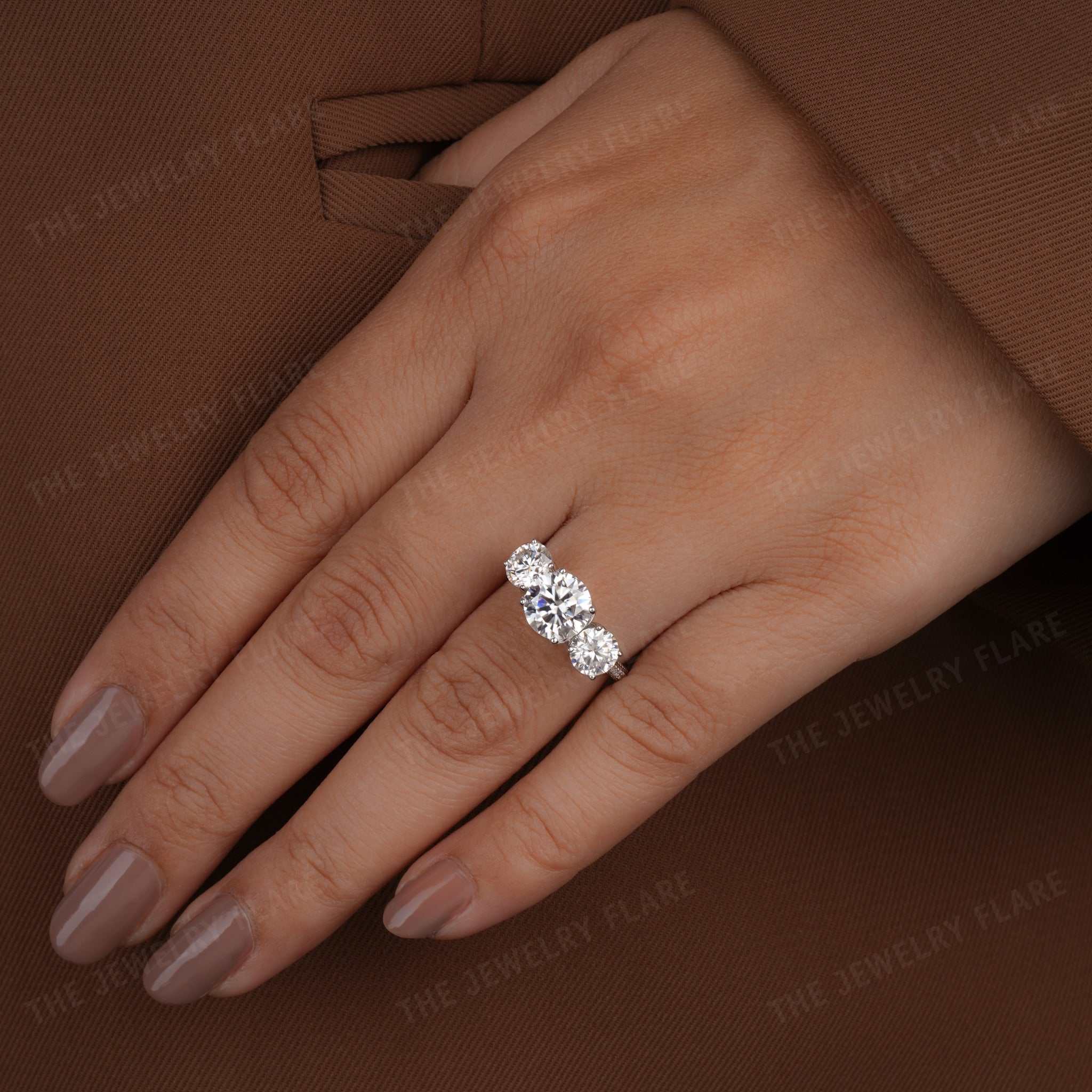 Flower Petal Three Stone Engagement Ring Nine