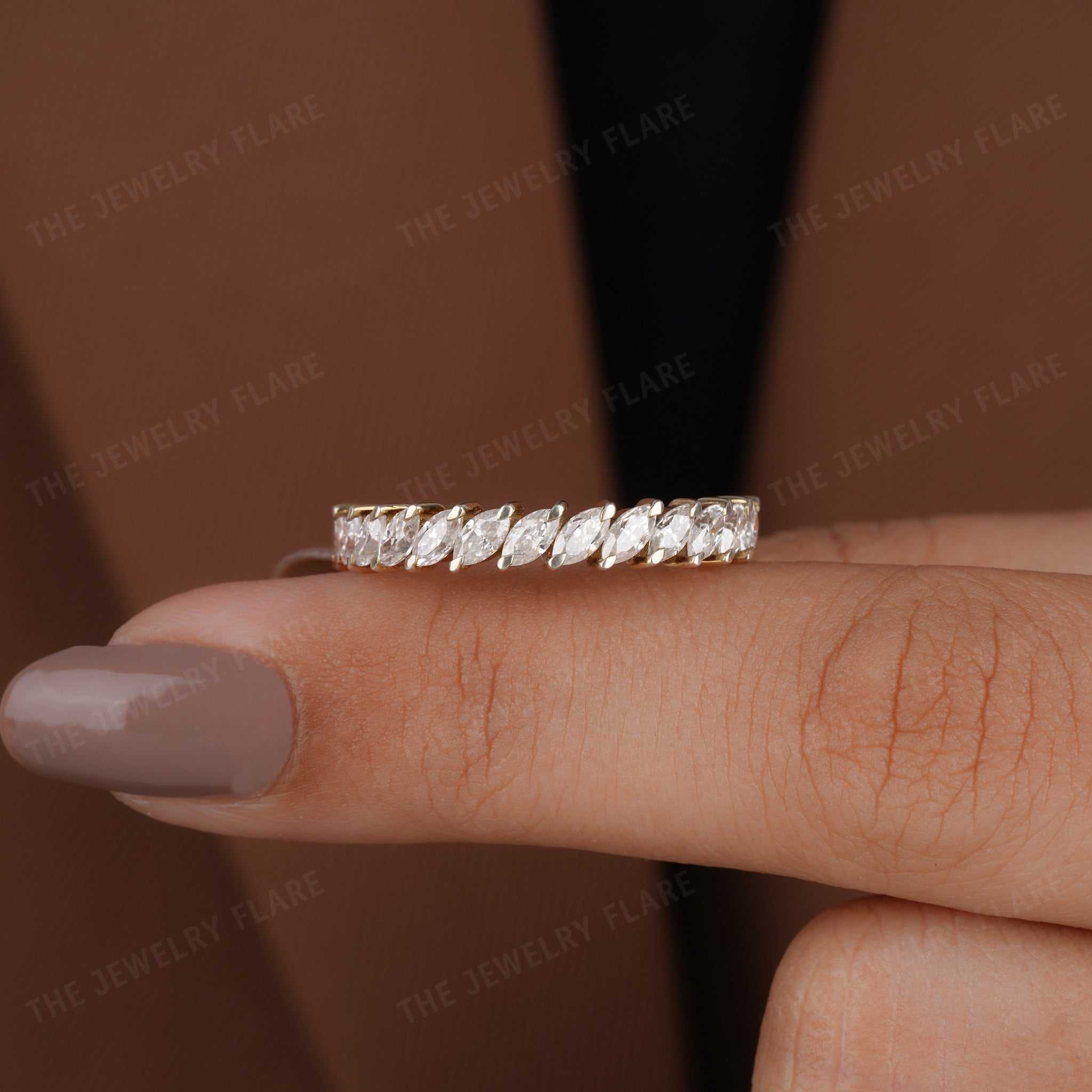 Vintage Inspired Marquise Cut Diamond Half Eternity Band First