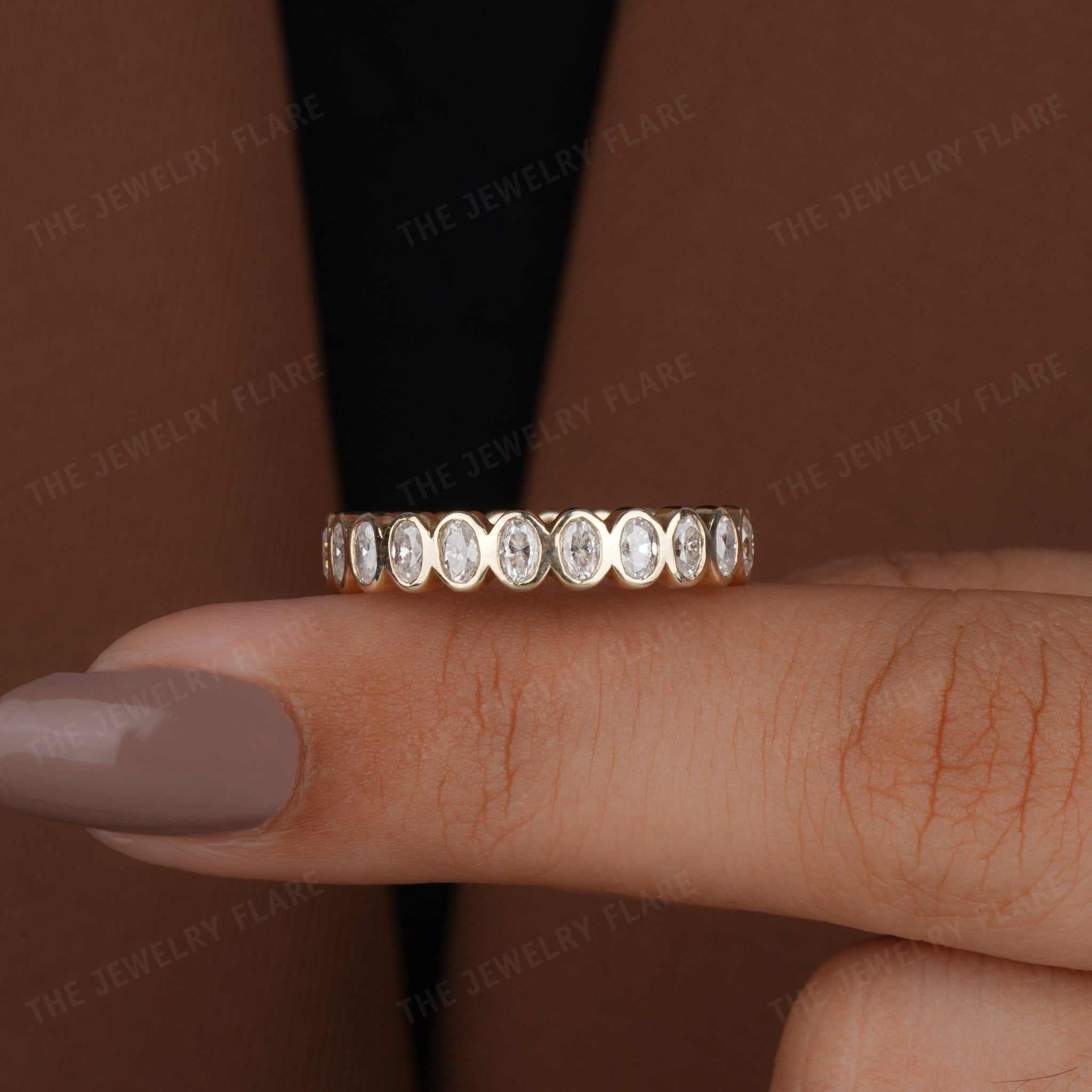 Oval Cut Bezel Set Full Eternity Engagement Wedding Band Eleven