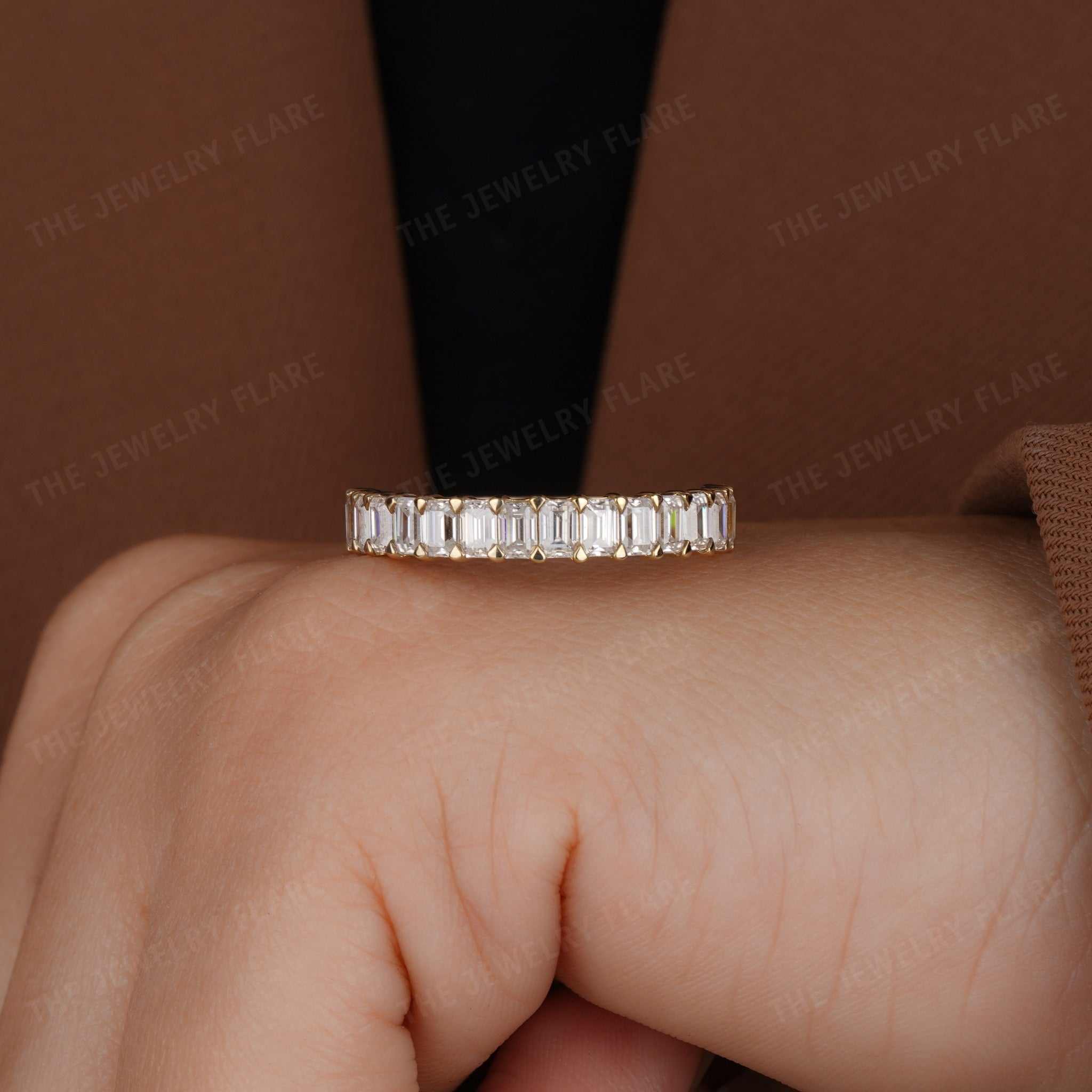 Emerald Cut Half Eternity Womens Wedding Band Eight