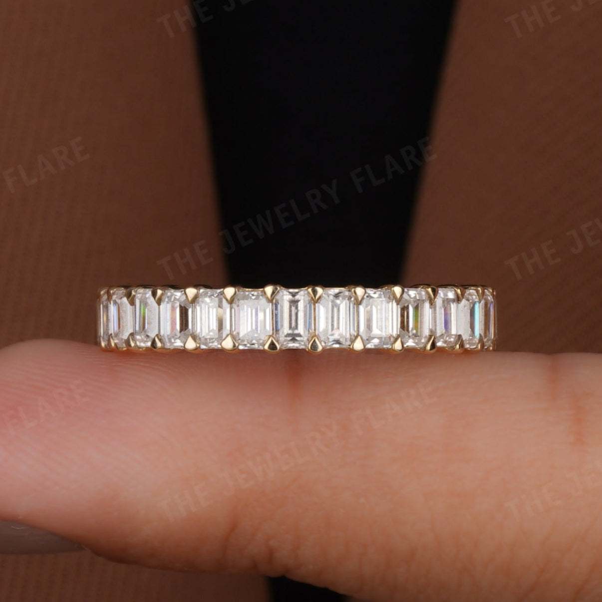 Emerald Cut Half Eternity Womens Wedding Band First