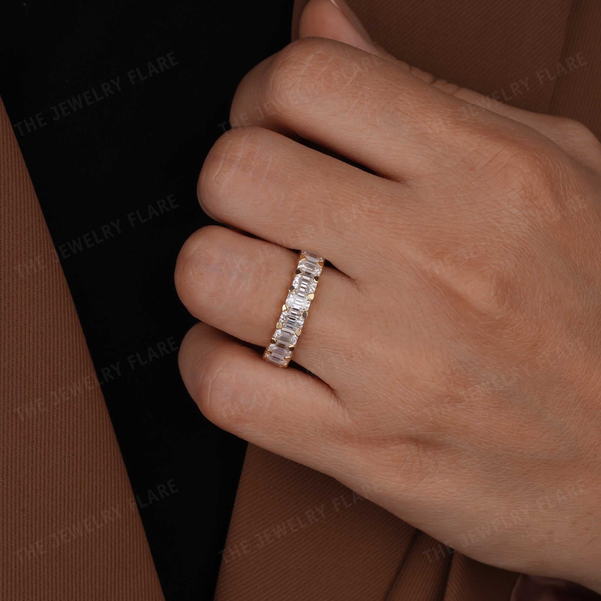 Emerald Cut Half Eternity Shared Prong Ring Forth