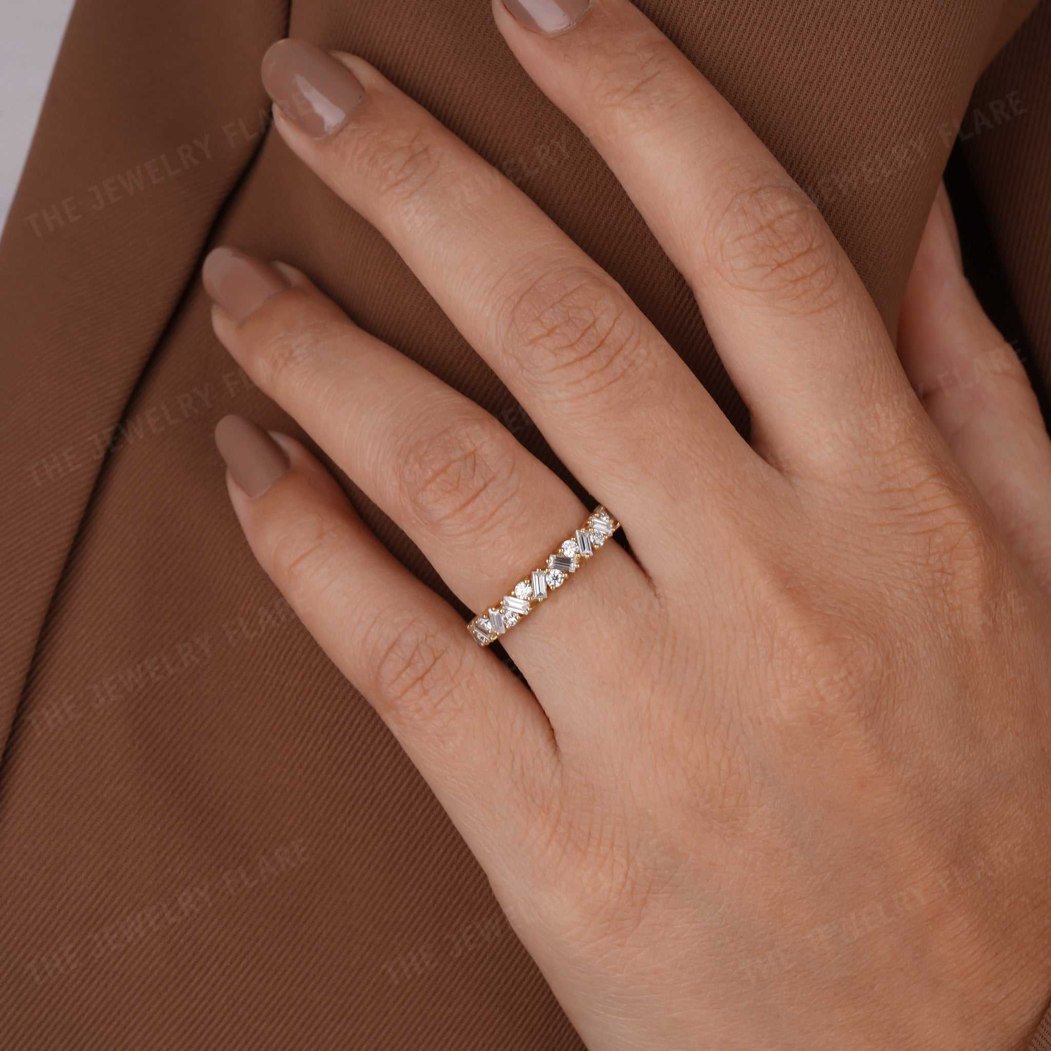 Baguette And Round Cut Half Eternity Stackable Wedding Ring Forth