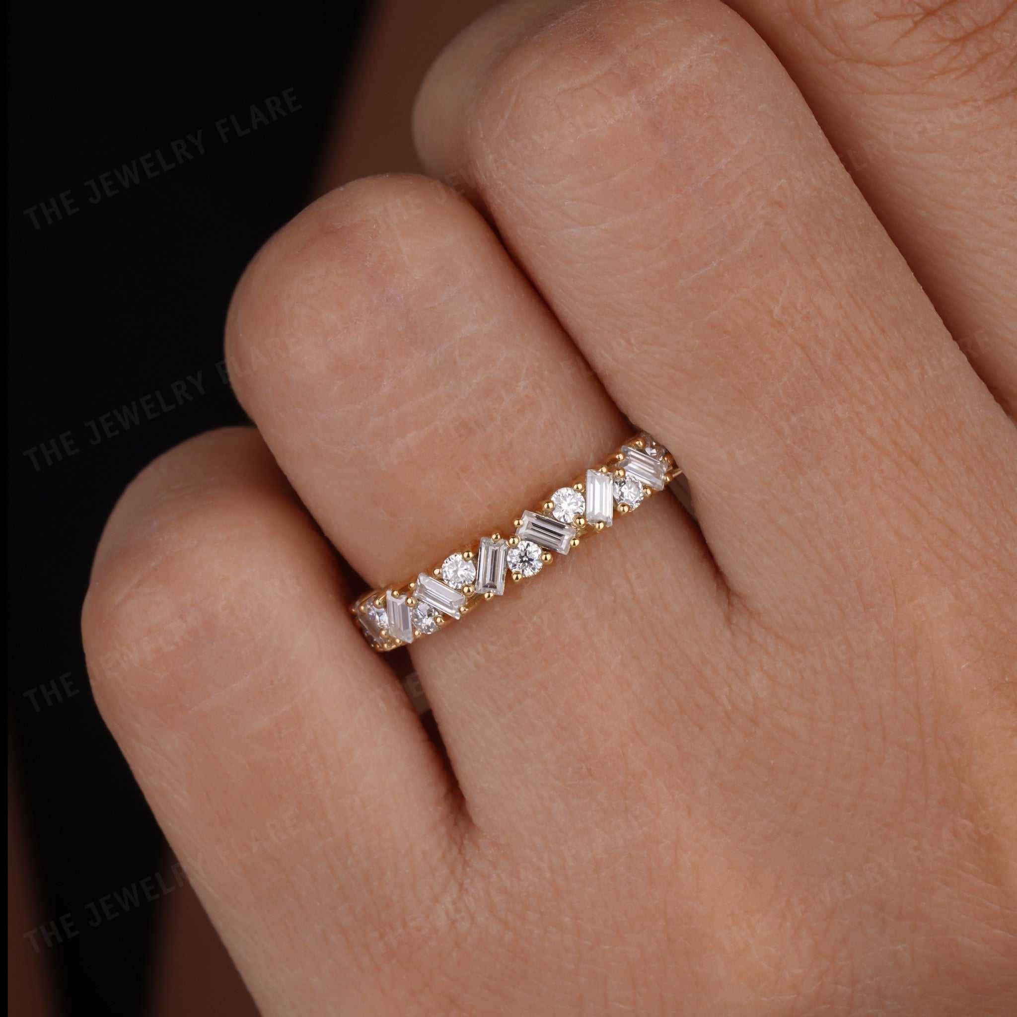 Baguette And Round Cut Half Eternity Stackable Wedding Ring Third