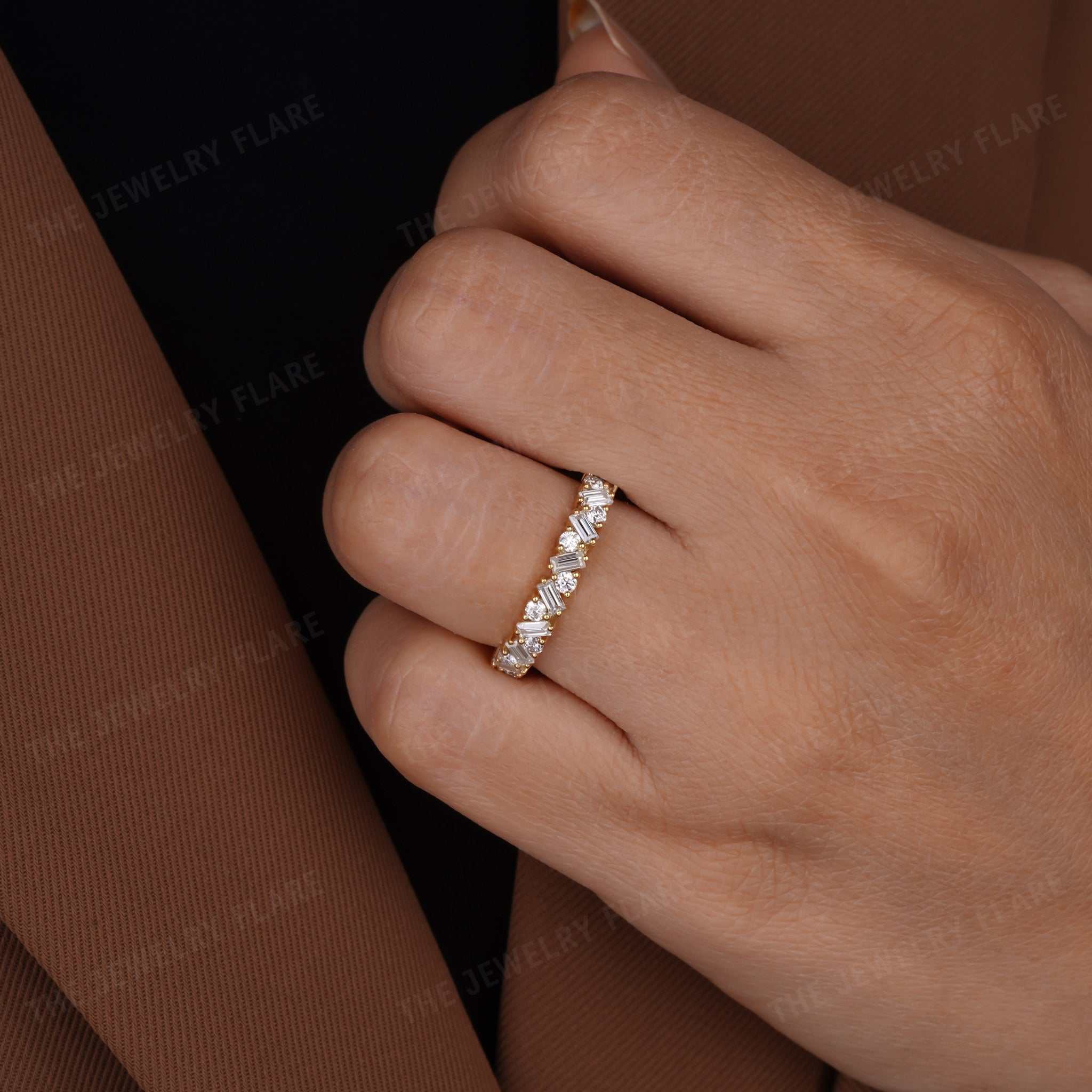 Baguette And Round Cut Half Eternity Stackable Wedding Ring Fifth