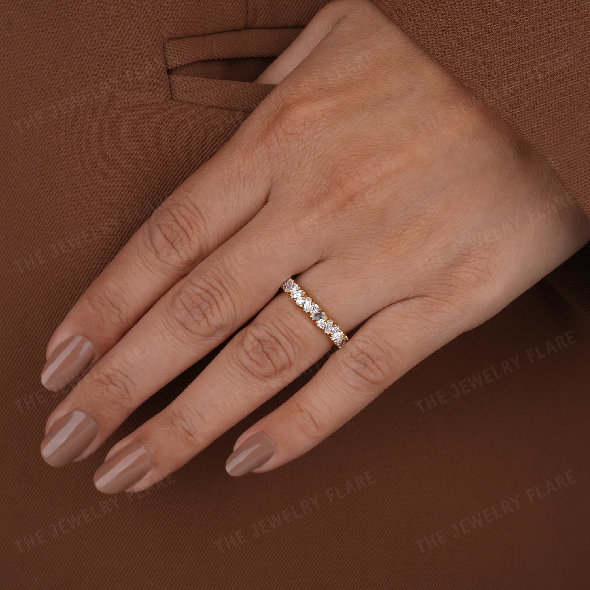 Baguette And Round Cut Half Eternity Stackable Wedding Ring Six